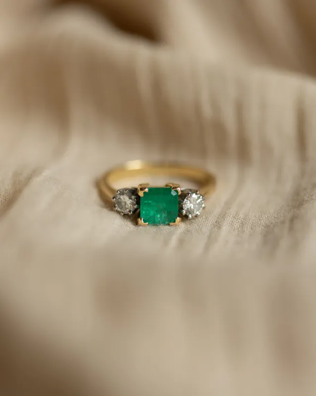 Marianne Vintage 18ct Gold Emerald & Diamond Trilogy Ring sold by Rock n Rose