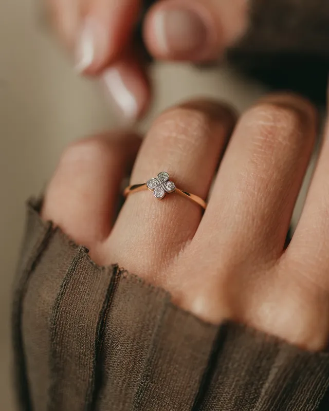 Charity Antique 18ct Gold Diamond Quatrefoil Clover Ring sold by Rock n Rose