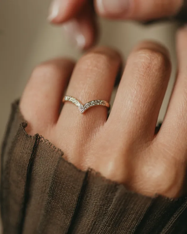 Abigail 1988 Vintage 9ct Gold Diamond Wishbone Ring sold by Rock n Rose