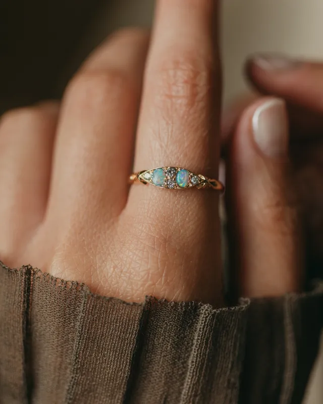Margaux 1900 Antique 18ct Gold Opal & Diamond Six Stone Ring sold by Rock n Rose