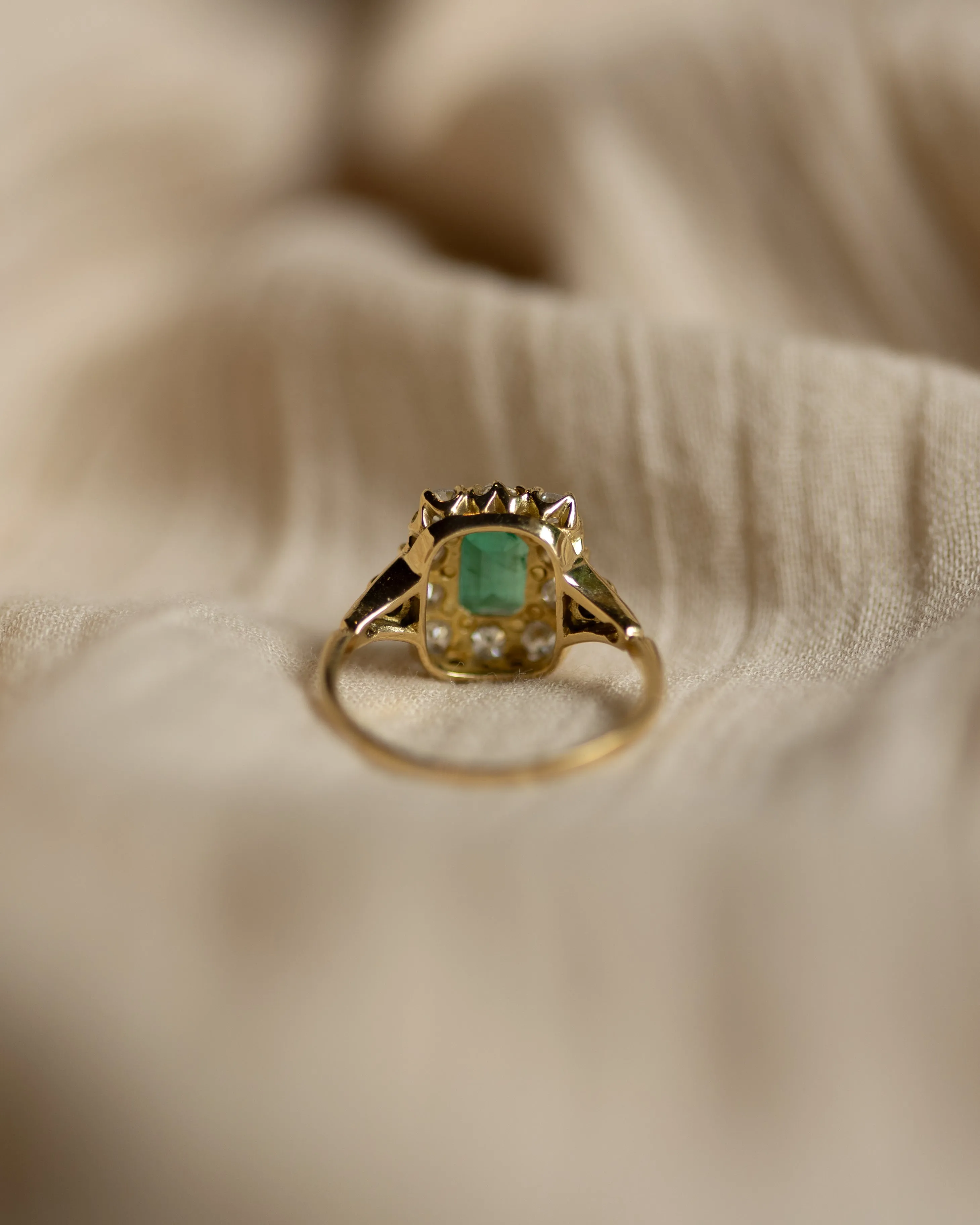 Clémence Vintage 18ct Gold Emerald & Diamond Cluster Ring sold by Rock n Rose product image thumbnail 5