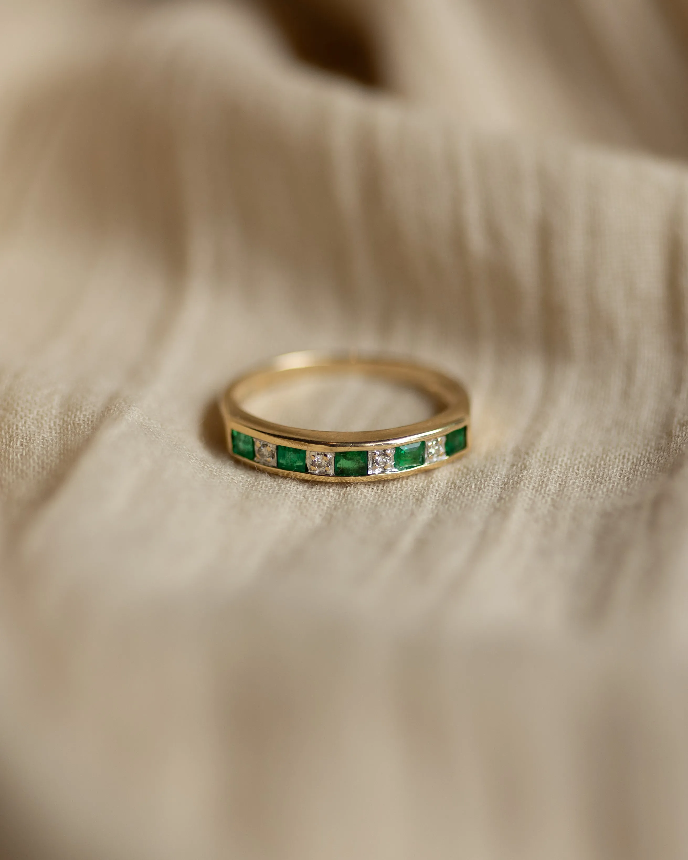 Renée 1991 Vintage 9ct Gold Emerald & Diamond Half Eternity Ring sold by Rock n Rose product image thumbnail 3