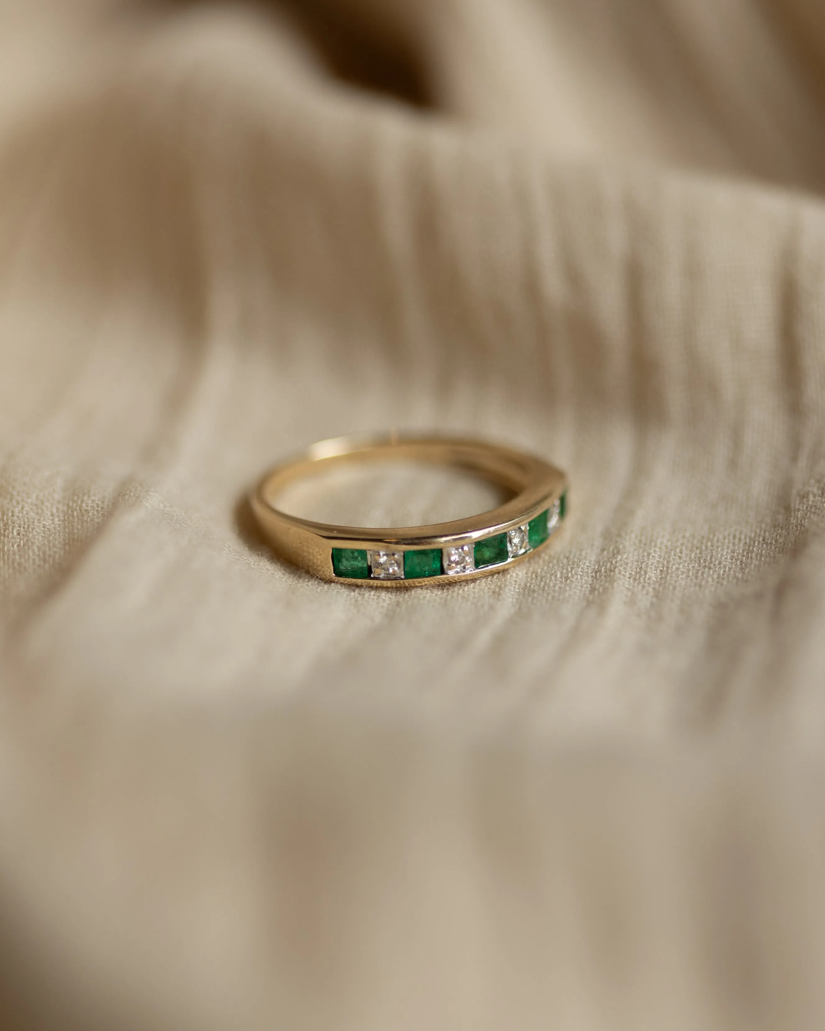 Renée 1991 Vintage 9ct Gold Emerald & Diamond Half Eternity Ring sold by Rock n Rose product image thumbnail 4