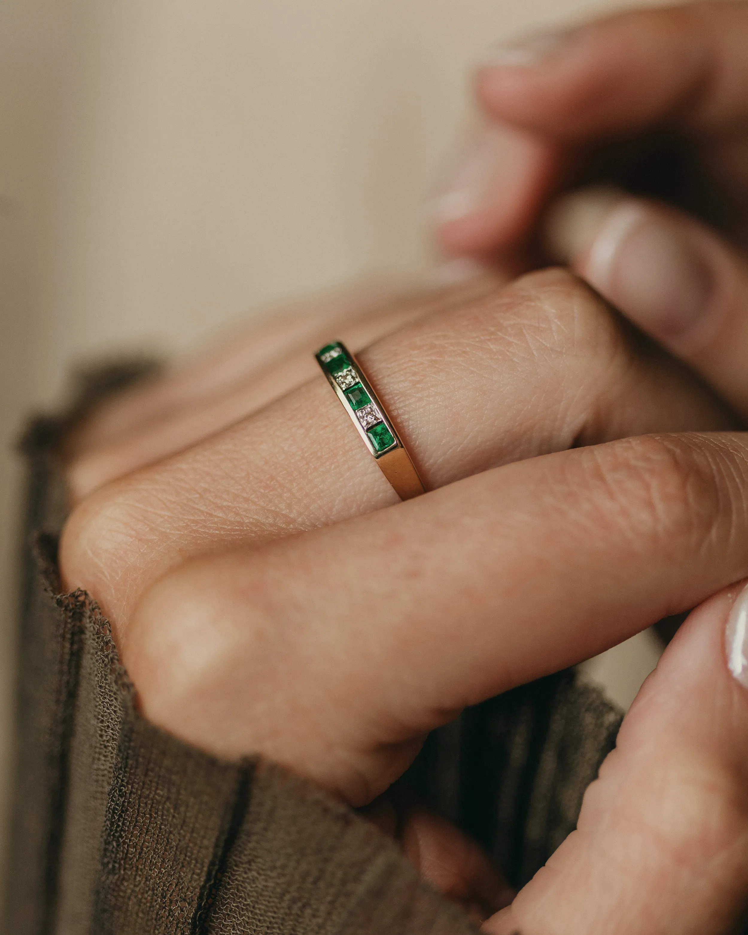 Renée 1991 Vintage 9ct Gold Emerald & Diamond Half Eternity Ring sold by Rock n Rose product image thumbnail 2