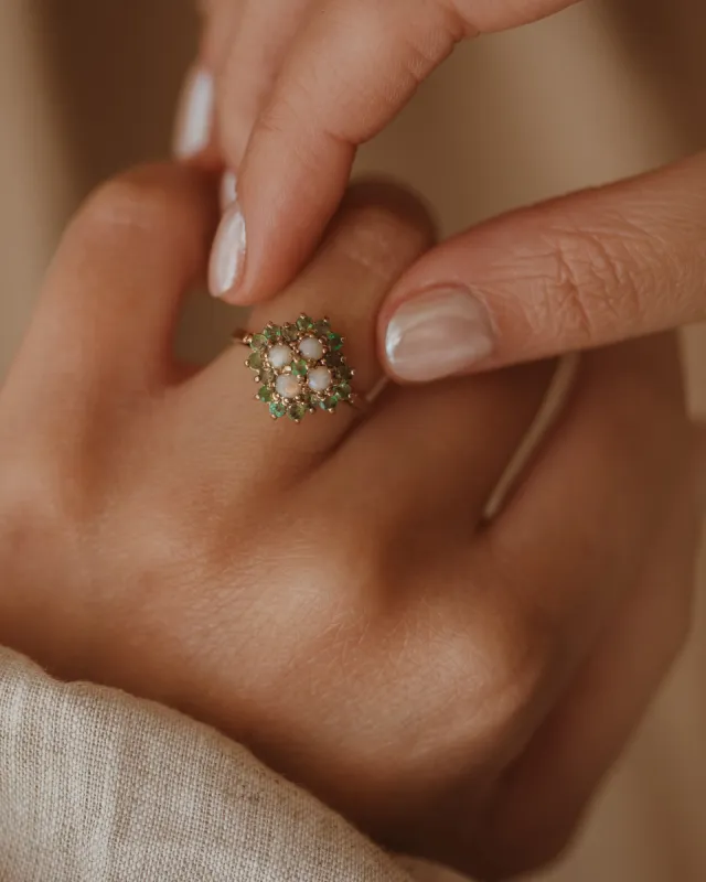 Edwina 1975 9ct Gold Emerald & Opal Cluster Ring sold by Rock n Rose