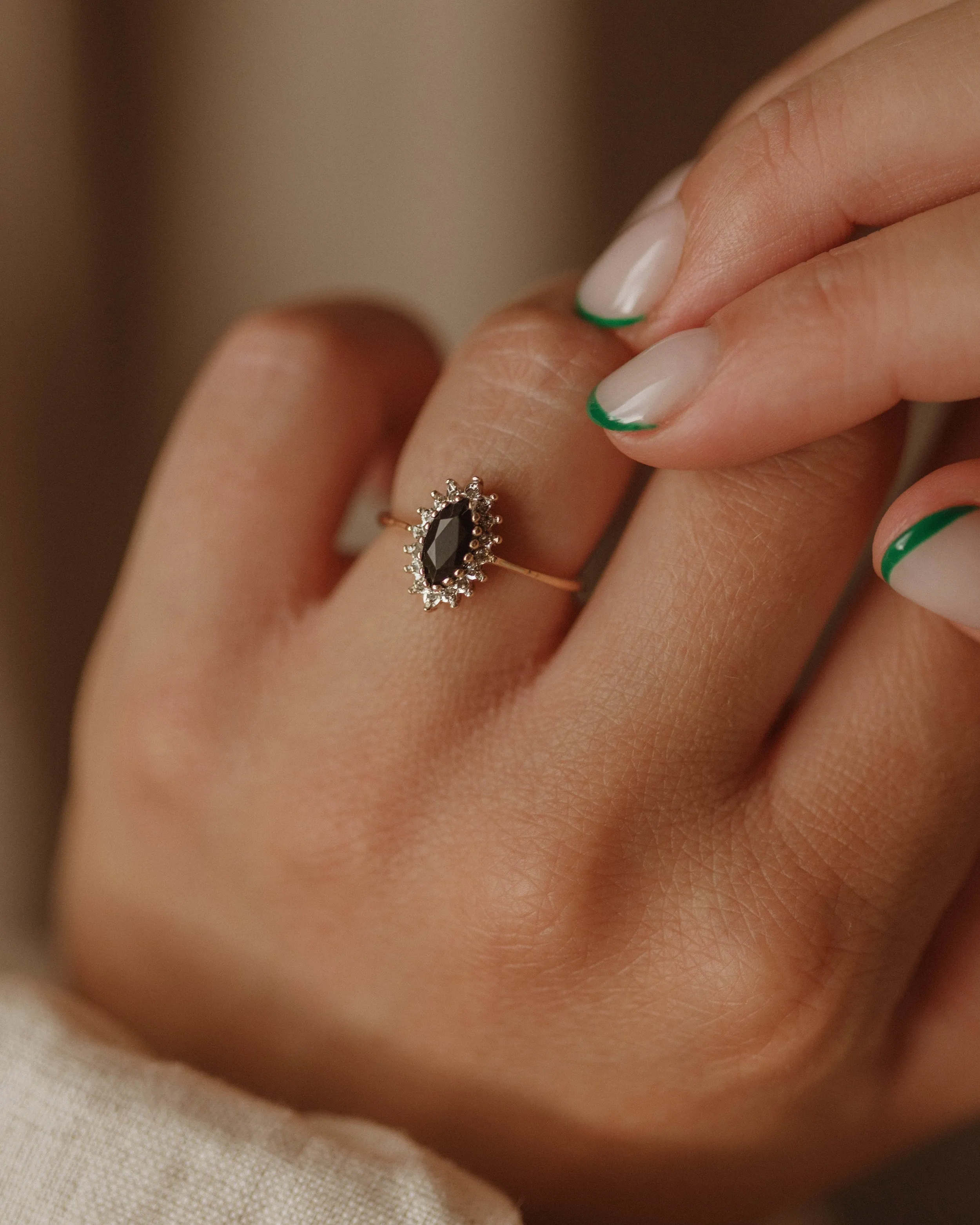 Nanette Vintage 9ct Gold Sapphire & Diamond Cluster Ring sold by Rock n Rose