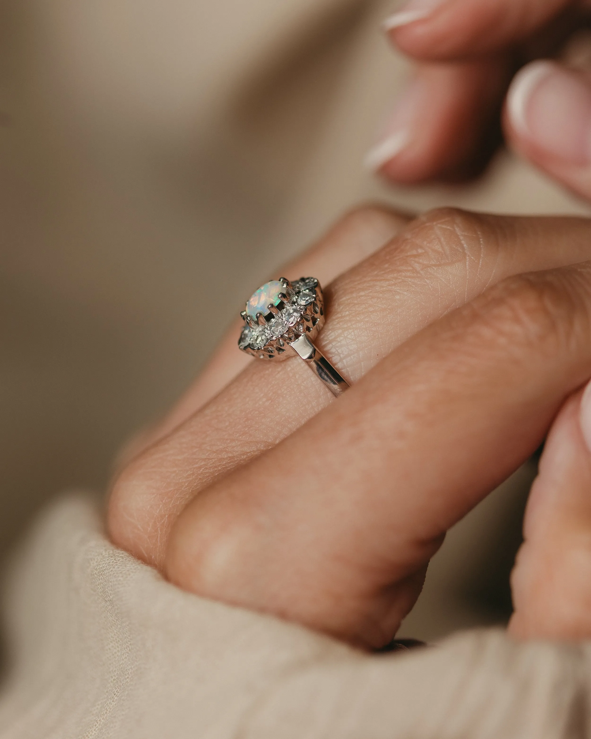 Annette Vintage 18ct White Gold Opal & Diamond Cluster Ring sold by Rock n Rose product image thumbnail 2