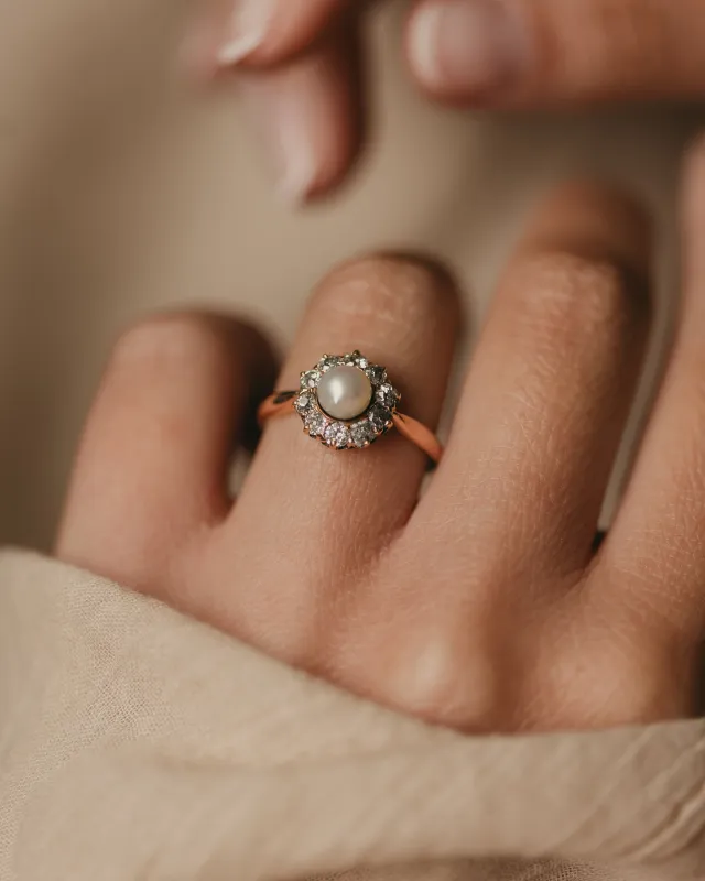 Anaïs Antique 14ct Gold Pearl & Diamond Cluster Ring sold by Rock n Rose