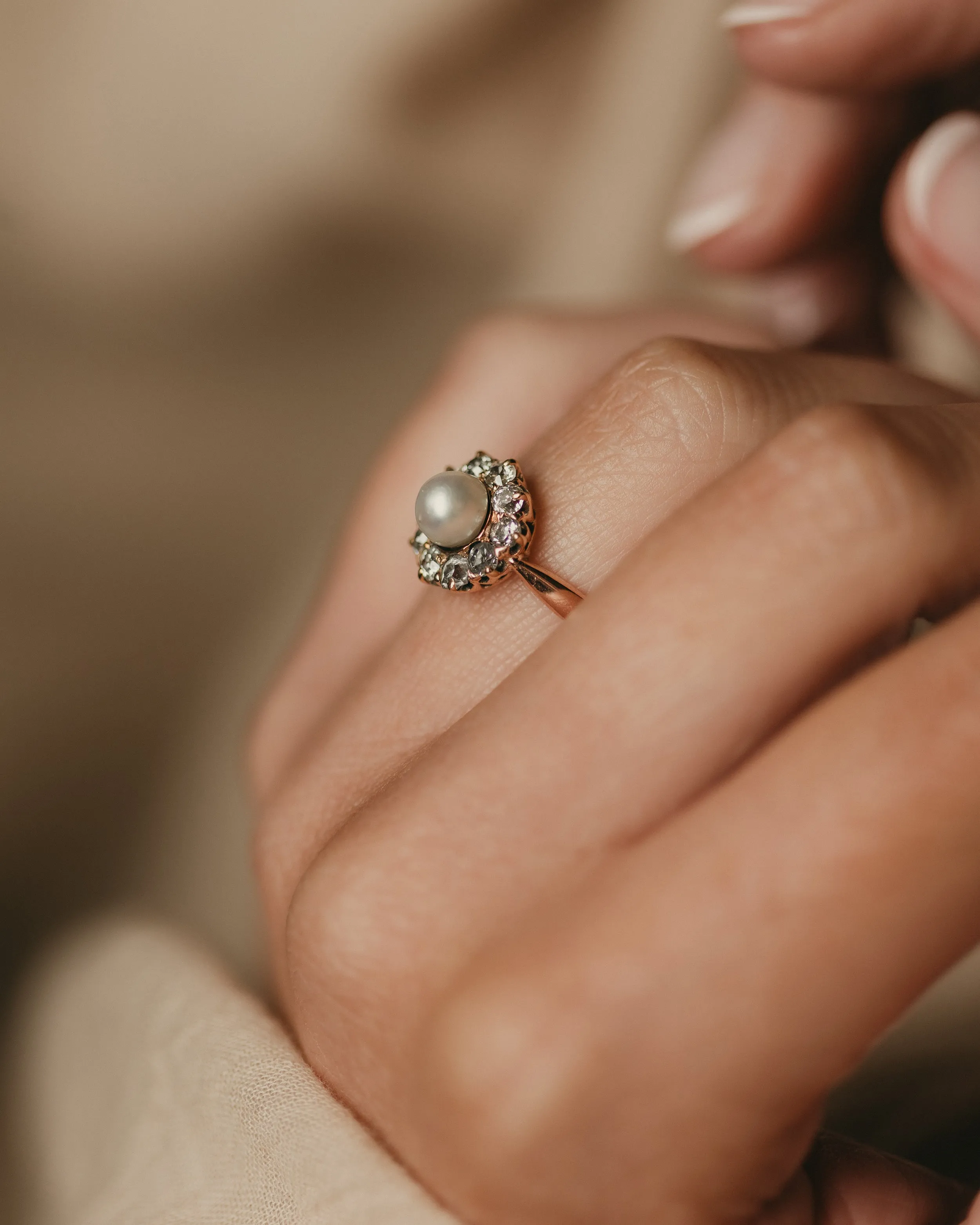 Anaïs Antique 14ct Gold Pearl & Diamond Cluster Ring sold by Rock n Rose product image thumbnail 2