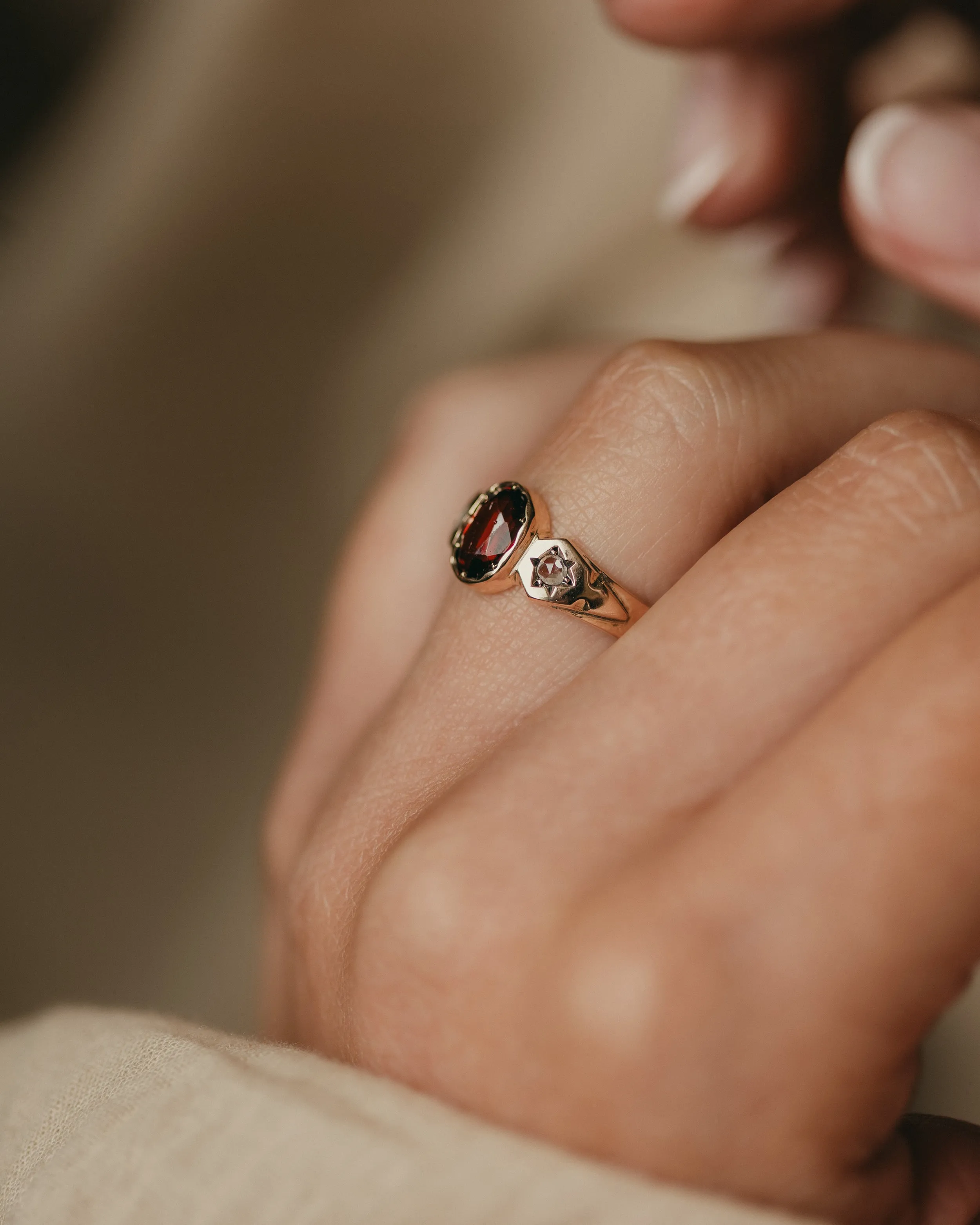 Babette Antique 15ct Gold Garnet & Diamond Trilogy Ring sold by Rock n Rose product image thumbnail 3