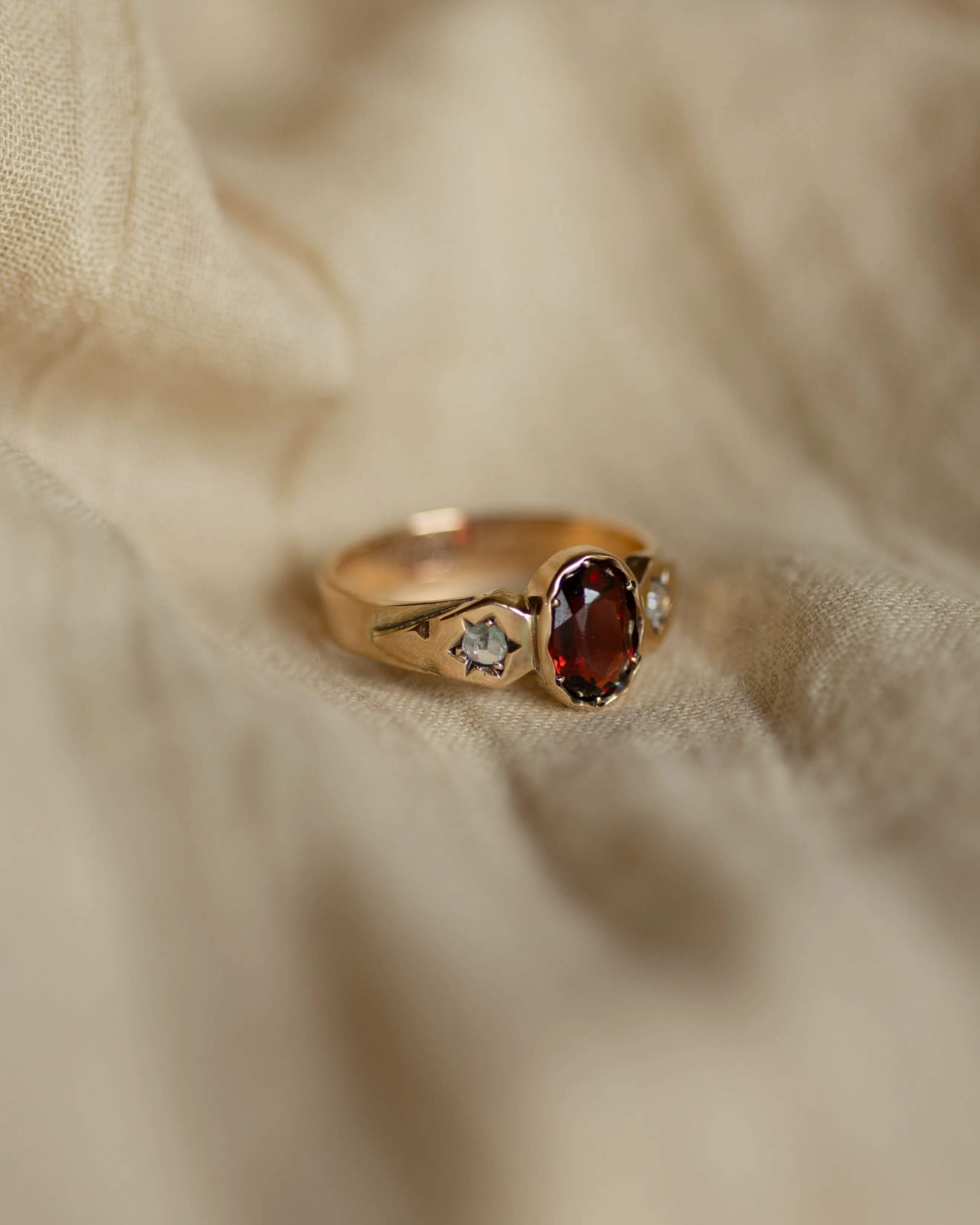 Babette Antique 15ct Gold Garnet & Diamond Trilogy Ring sold by Rock n Rose product image thumbnail 4