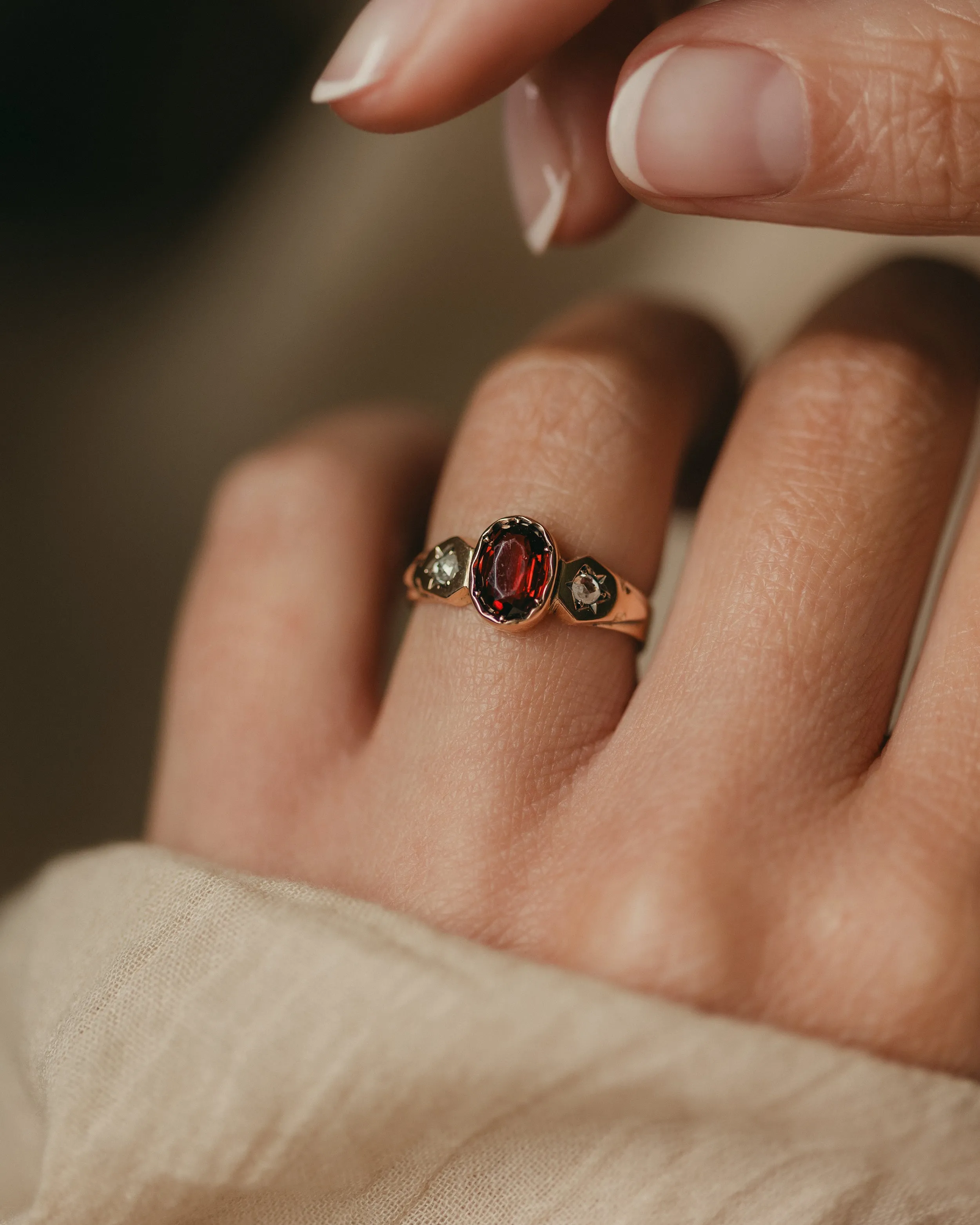 Babette Antique 15ct Gold Garnet & Diamond Trilogy Ring sold by Rock n Rose product image thumbnail 2