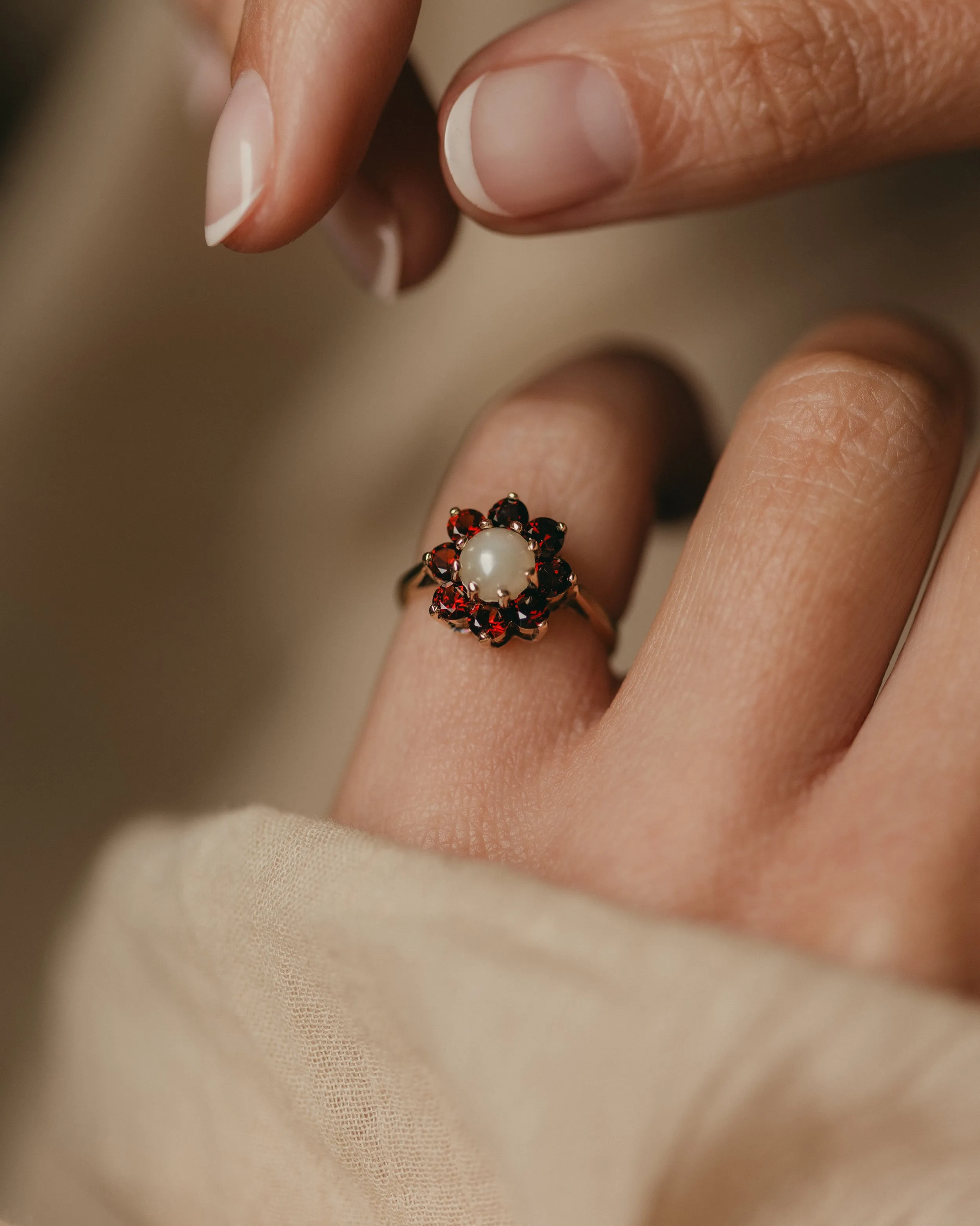 Juliette 1967 Vintage 9ct Gold Pearl & Garnet Cluster sold by Rock n Rose