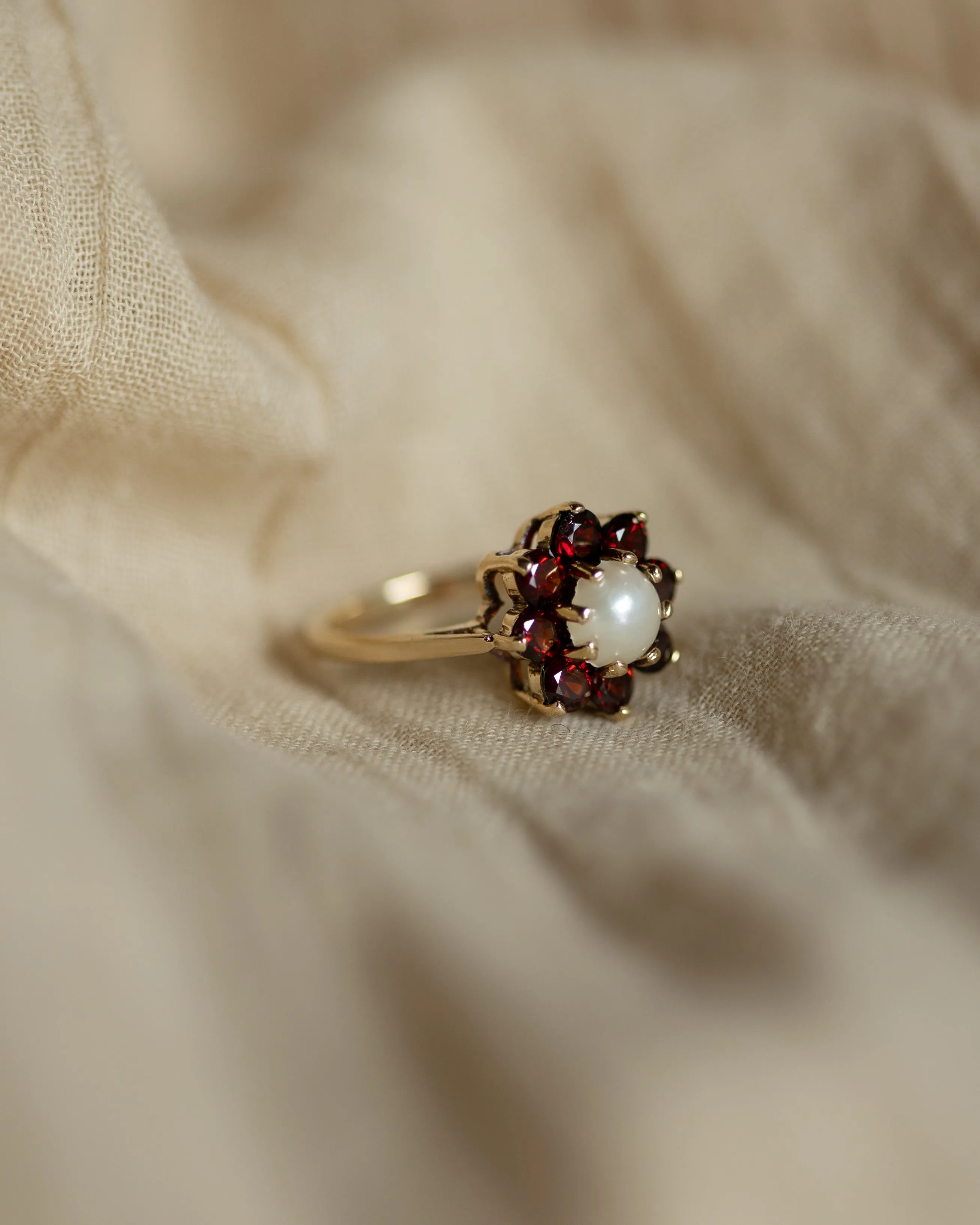 Juliette 1967 Vintage 9ct Gold Pearl & Garnet Cluster sold by Rock n Rose product image thumbnail 3