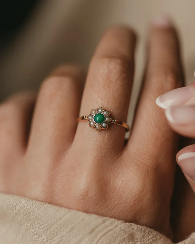 Colette Antique 9ct Gold Turquoise & Pearl Cluster Ring sold by Rock n Rose