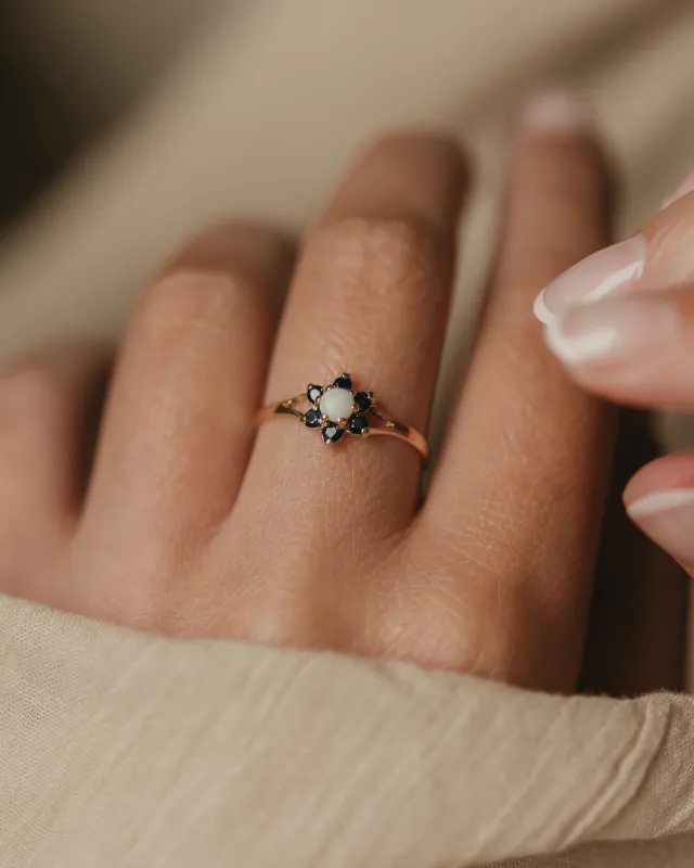 Lois 1984 Vintage 9ct Gold Opal & Sapphire Cluster Ring sold by Rock n Rose