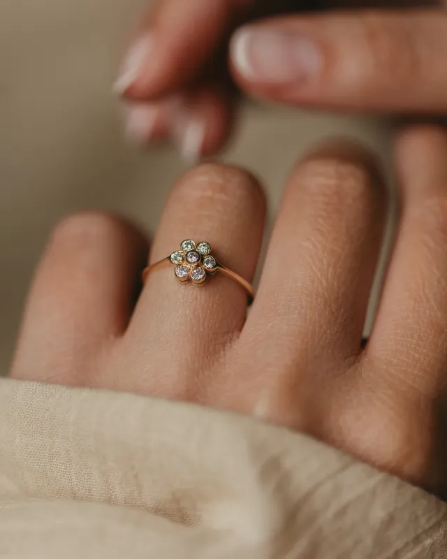 Josephine Vintage 18ct Gold Diamond Daisy Cluster Ring sold by Rock n Rose