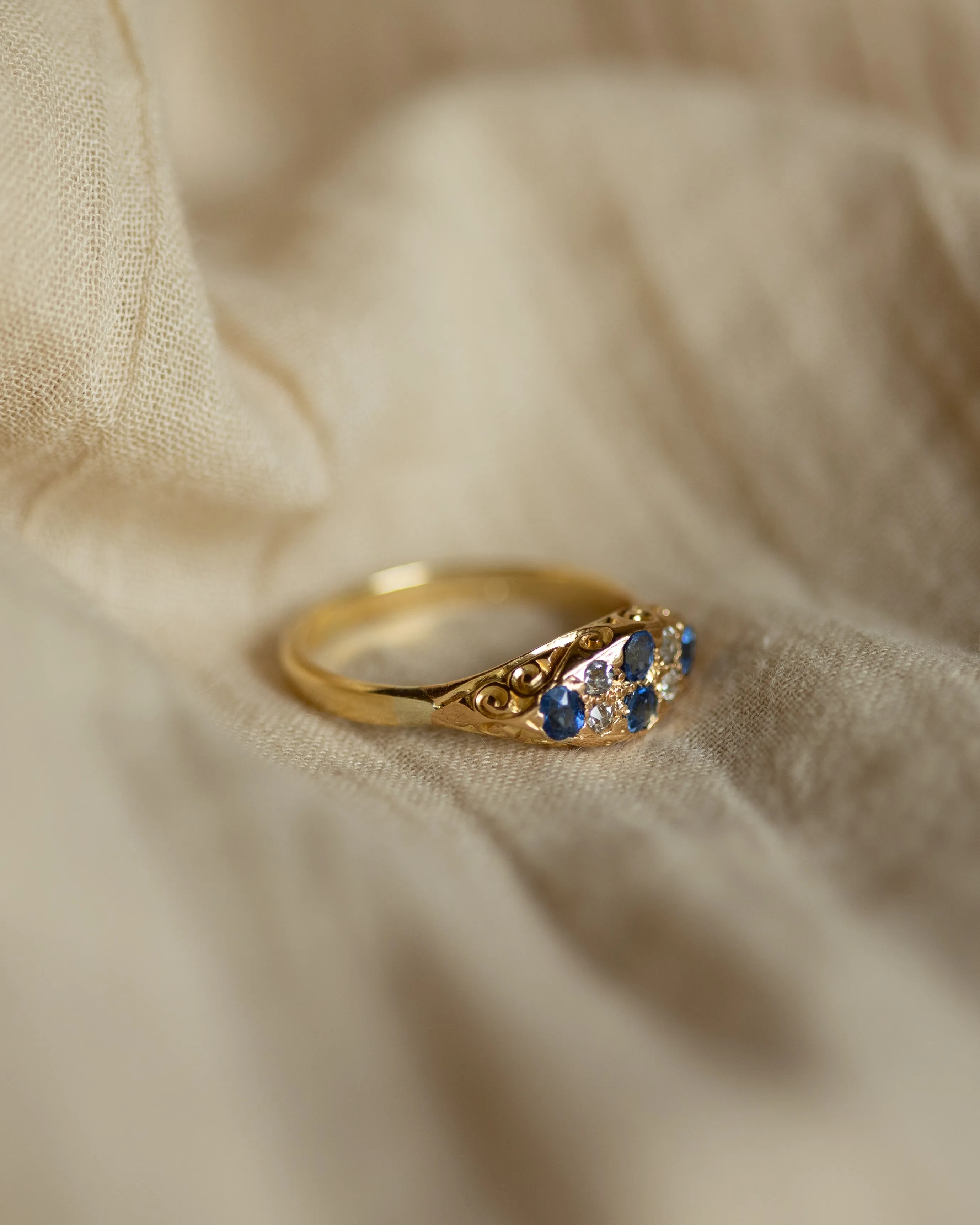 Elisabeth Antique 18ct Gold Sapphire & Diamond Eight Stone Ring sold by Rock n Rose product image thumbnail 4