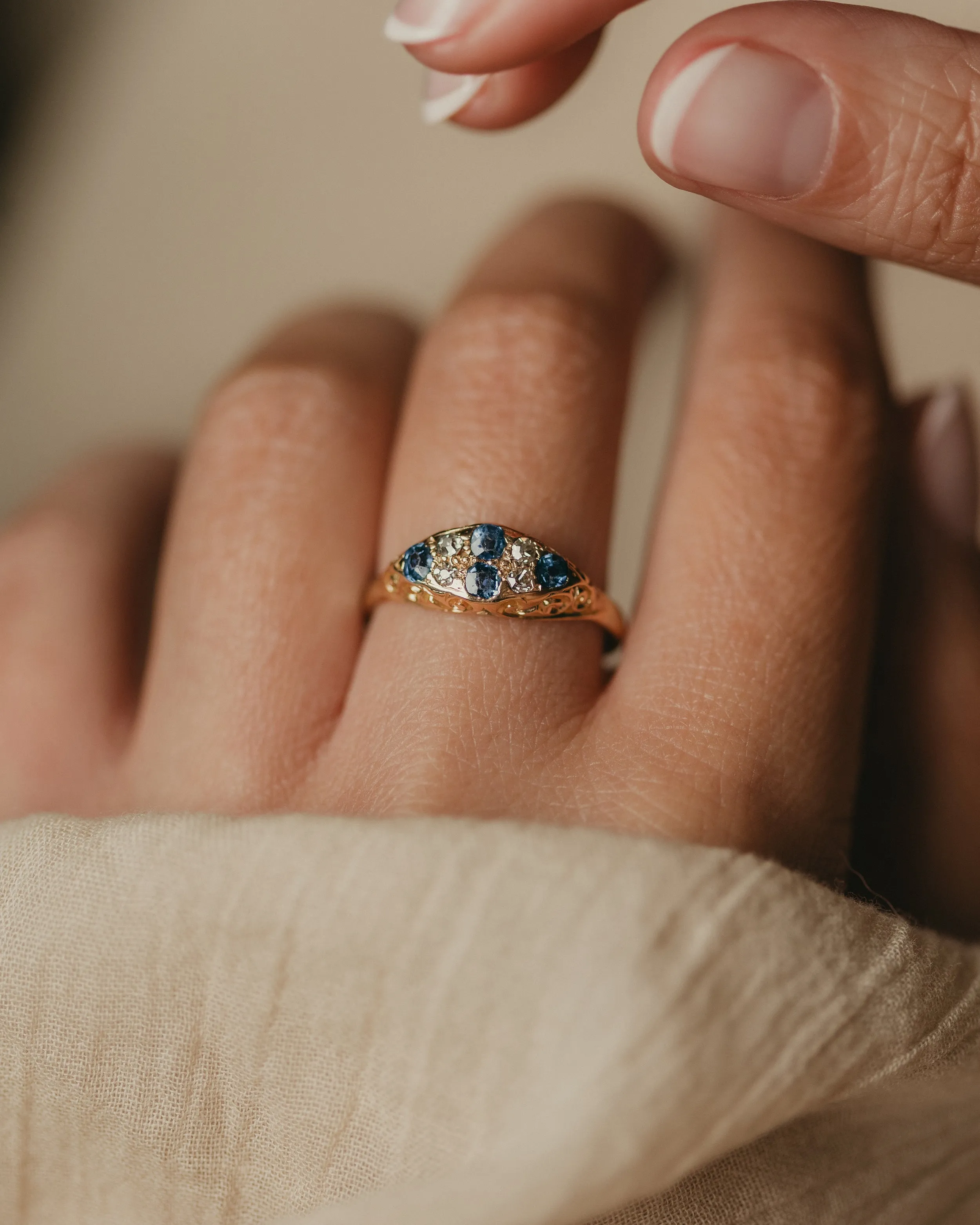 Elisabeth Antique 18ct Gold Sapphire & Diamond Eight Stone Ring sold by Rock n Rose product image thumbnail 2