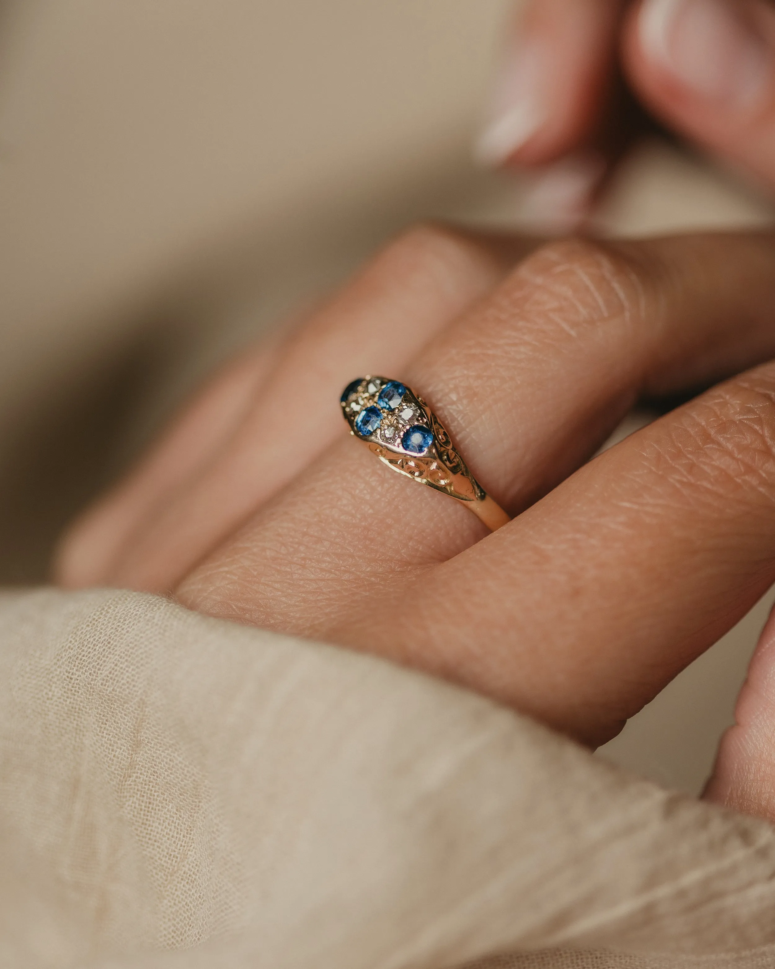 Elisabeth Antique 18ct Gold Sapphire & Diamond Eight Stone Ring sold by Rock n Rose product image thumbnail 3