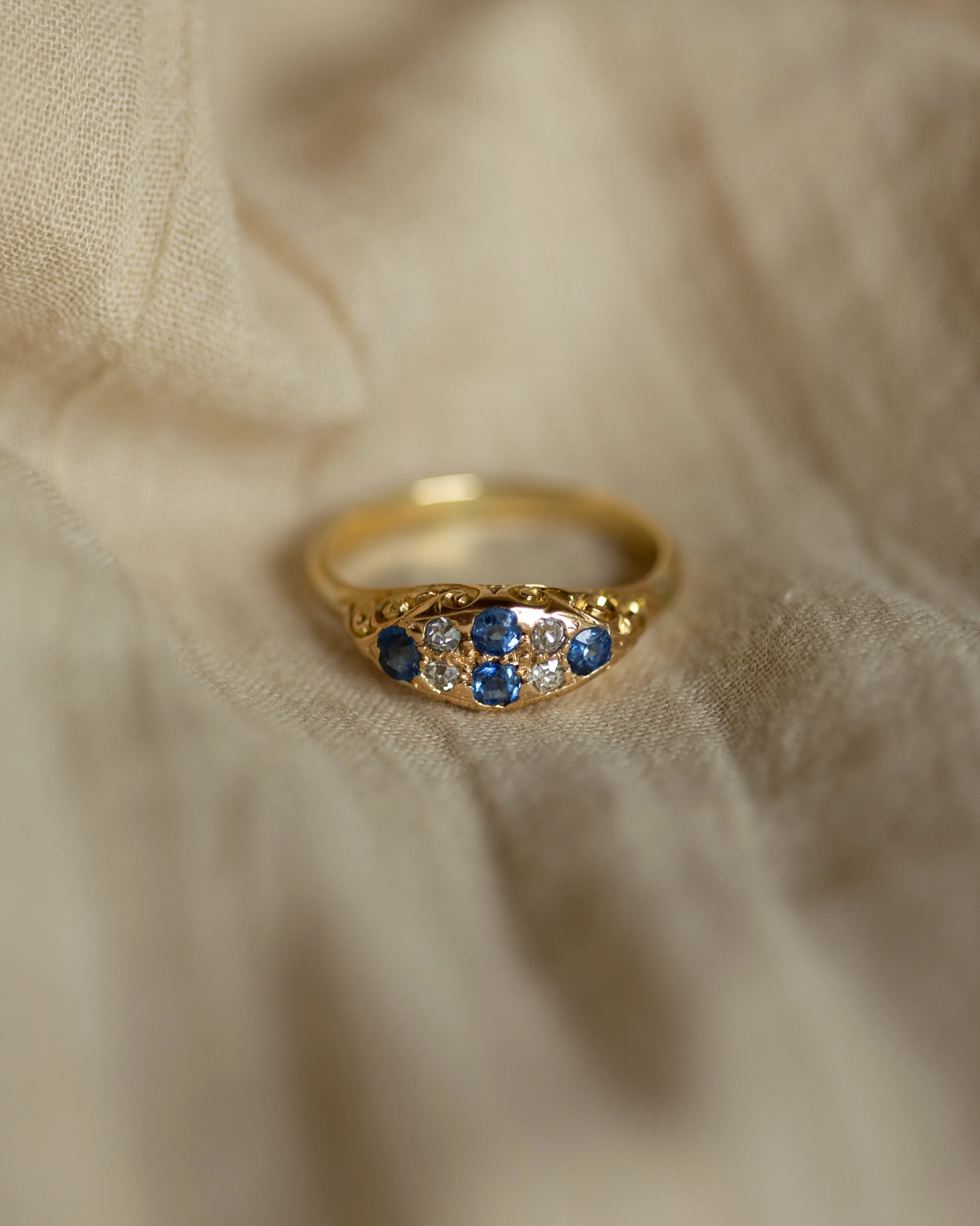 Elisabeth Antique 18ct Gold Sapphire & Diamond Eight Stone Ring sold by Rock n Rose