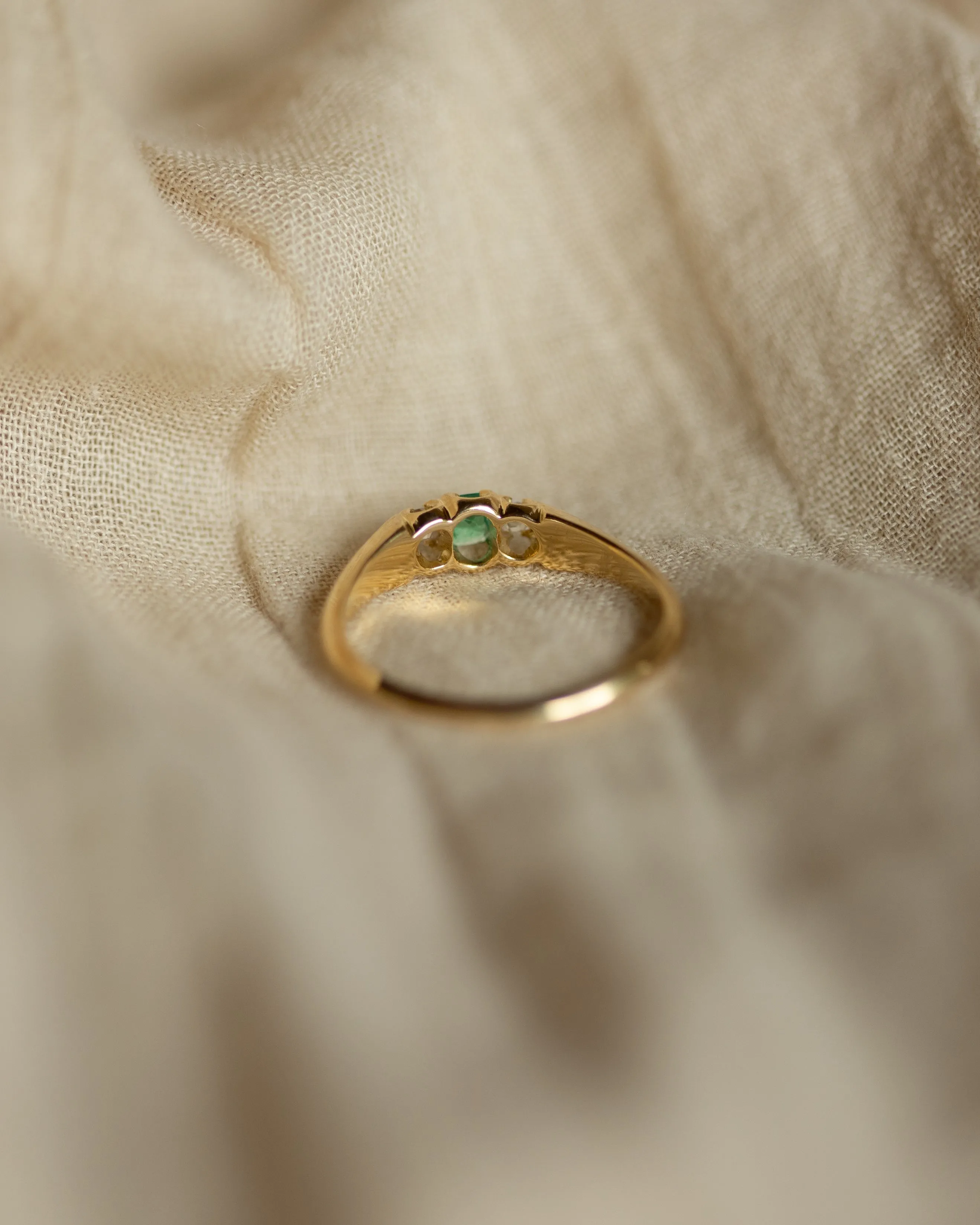 Félicie Antique 18ct Gold Emerald & Diamond Trilogy Ring sold by Rock n Rose product image thumbnail 5