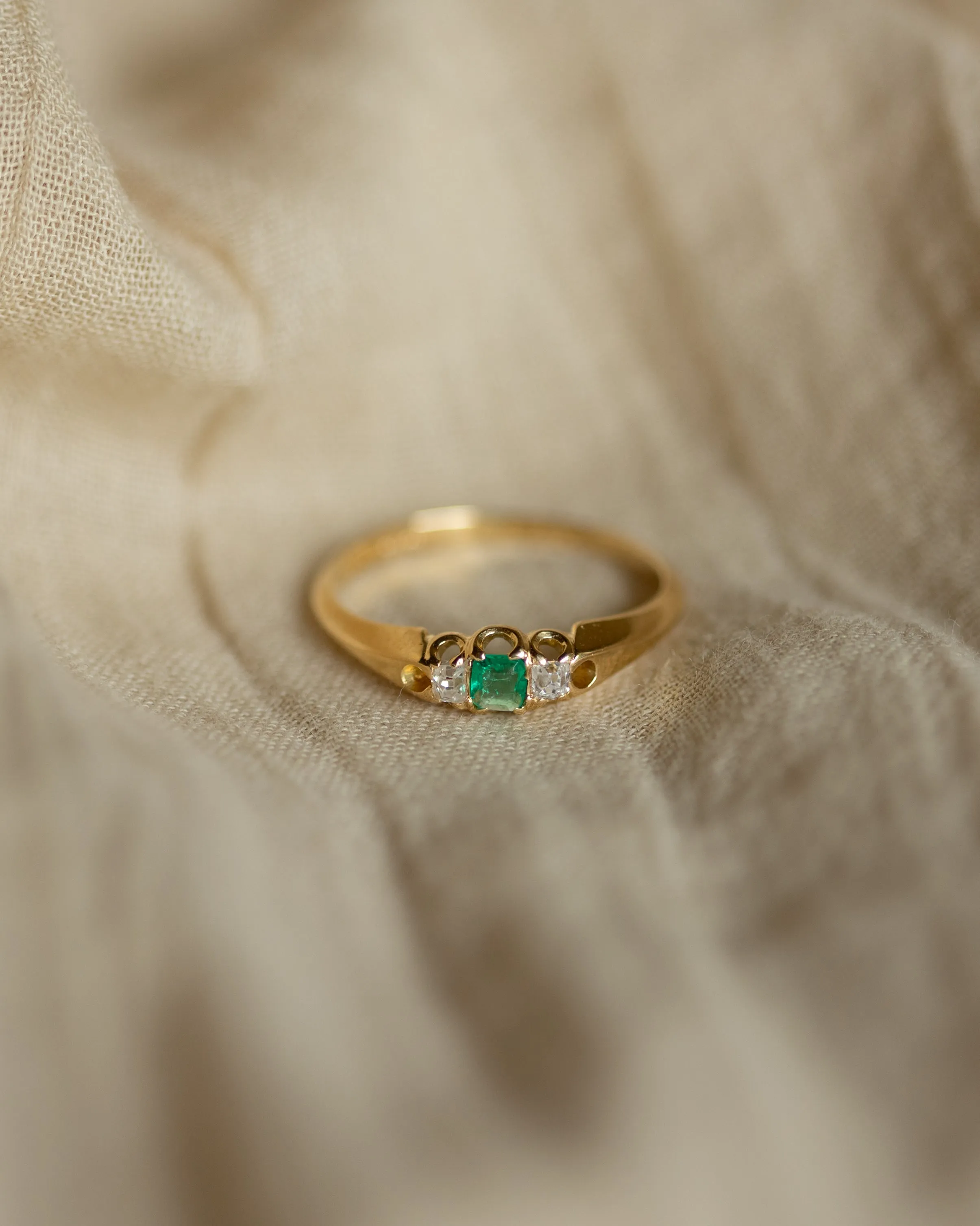 Félicie Antique 18ct Gold Emerald & Diamond Trilogy Ring sold by Rock n Rose product image thumbnail 3