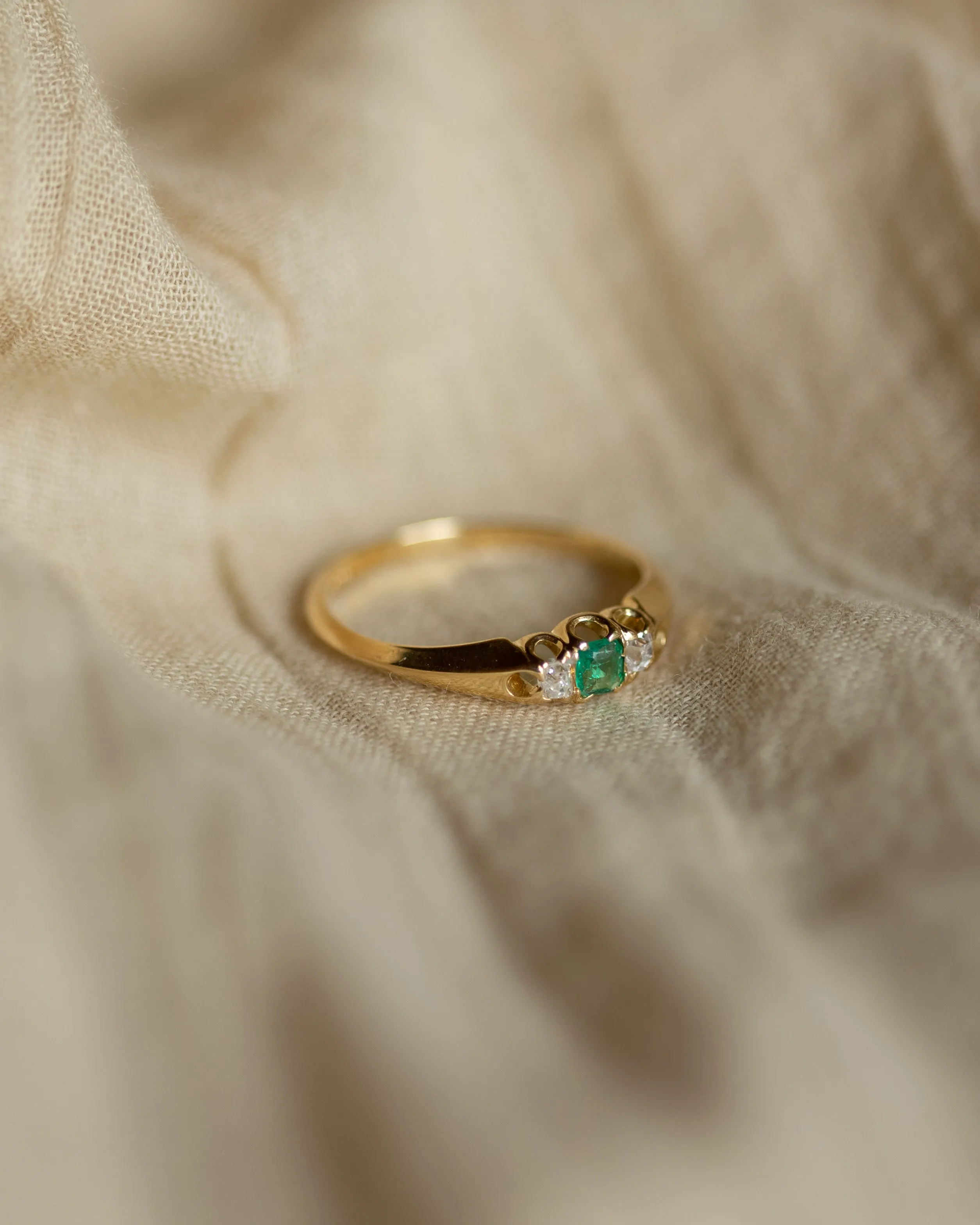 Félicie Antique 18ct Gold Emerald & Diamond Trilogy Ring sold by Rock n Rose product image thumbnail 4