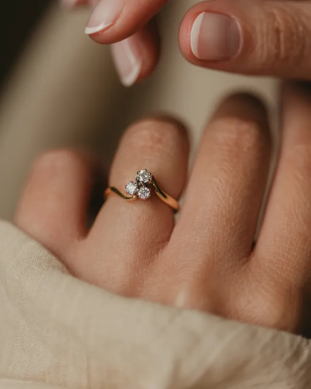 Saoirse 1984 Vintage 18ct Gold Diamond Clover Trilogy Ring sold by Rock n Rose