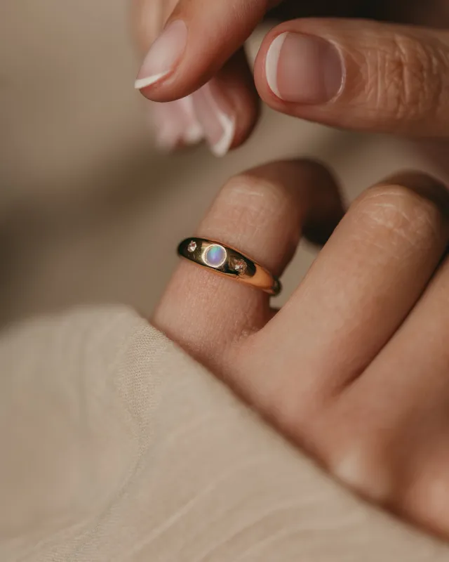 Camille 1926 Antique 18ct Gold Opal & Diamond Trilogy Ring sold by Rock n Rose