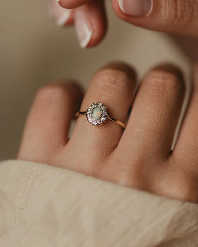 Patricia Vintage 18ct Gold Opal & Diamond Cluster Ring sold by Rock n Rose