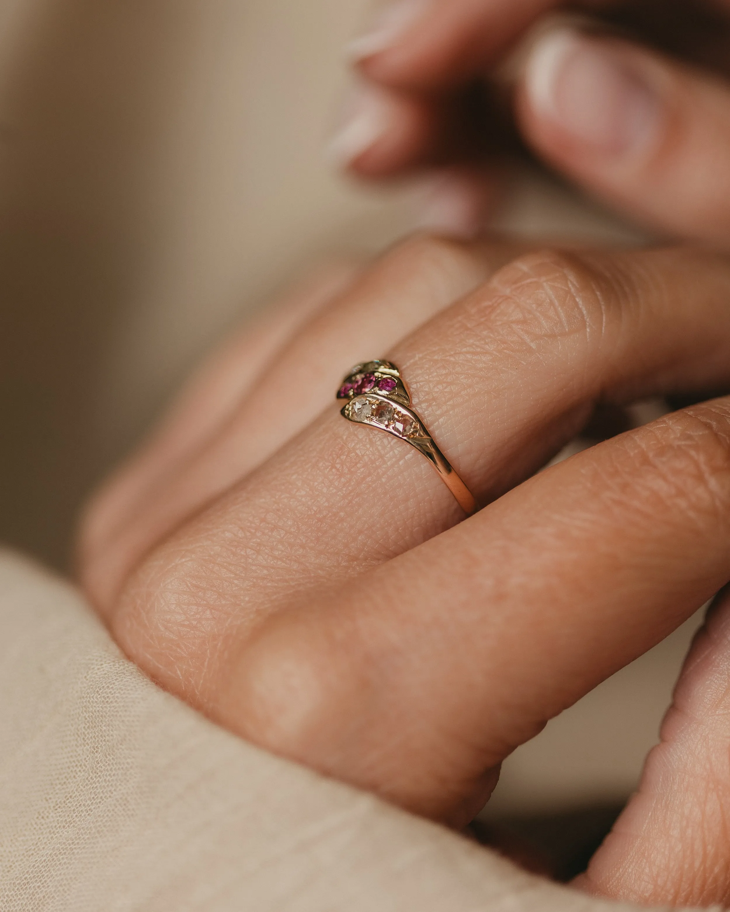 Justine Antique 15ct Gold Ruby & Diamond Twist Ring sold by Rock n Rose product image thumbnail 2