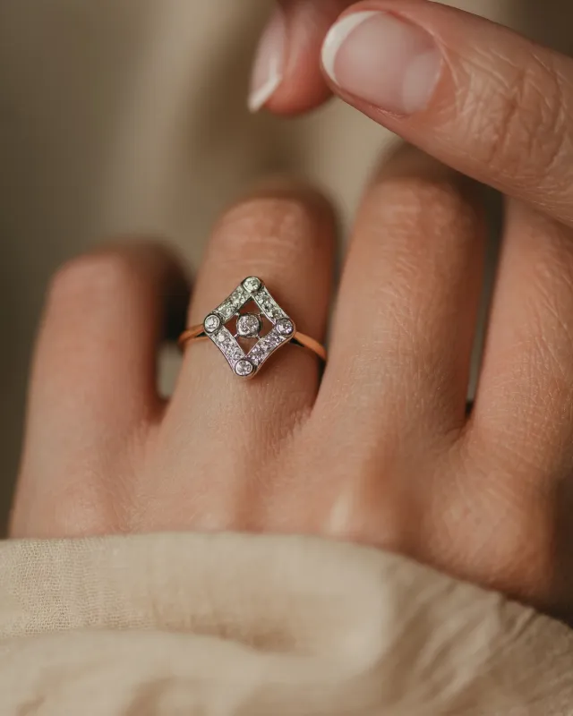 Magdaleine Antique Art Deco 18ct Gold Diamond Panel Ring sold by Rock n Rose