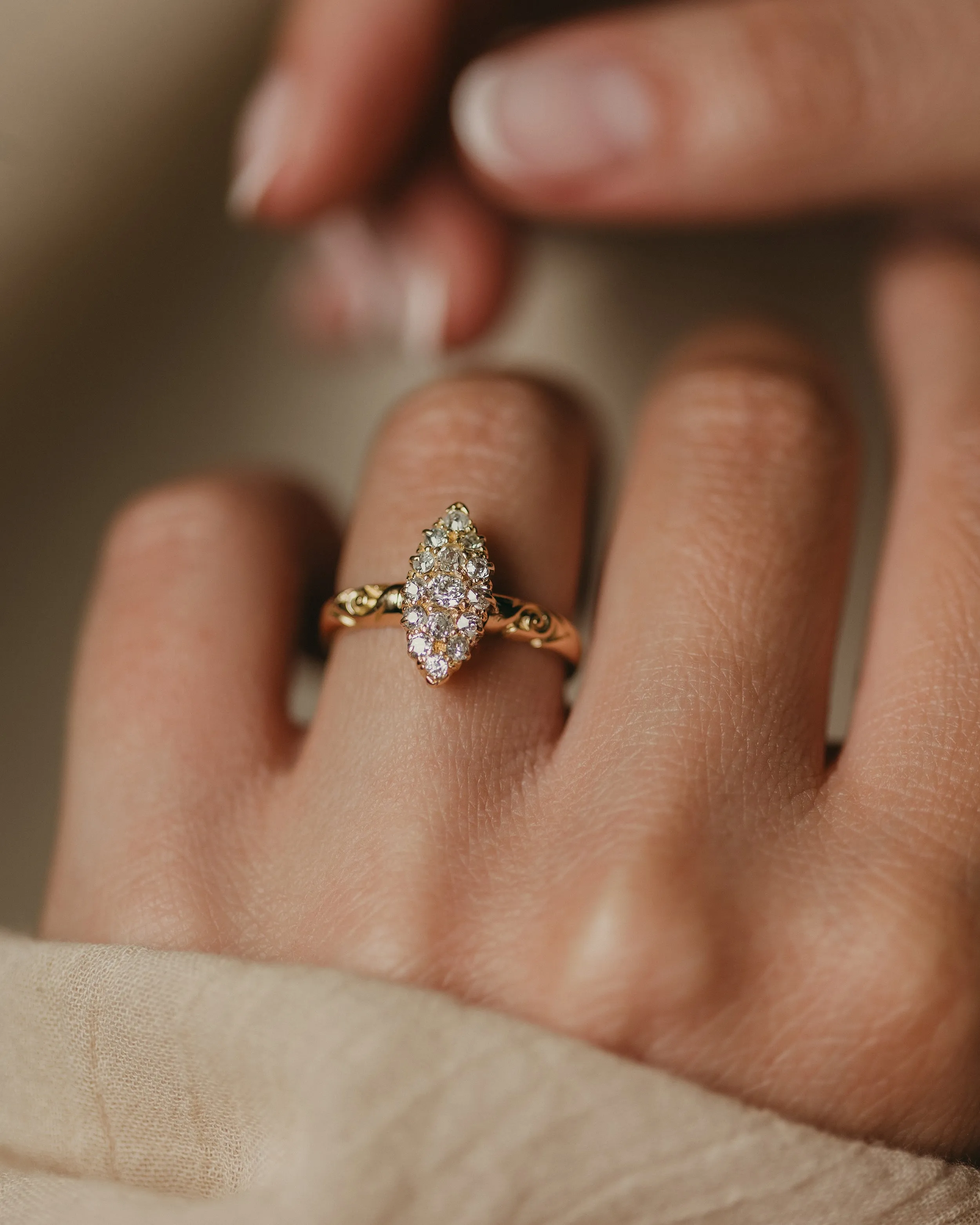 Angélique 1904 Antique 18ct Gold Diamond Marquise Cluster Ring sold by Rock n Rose