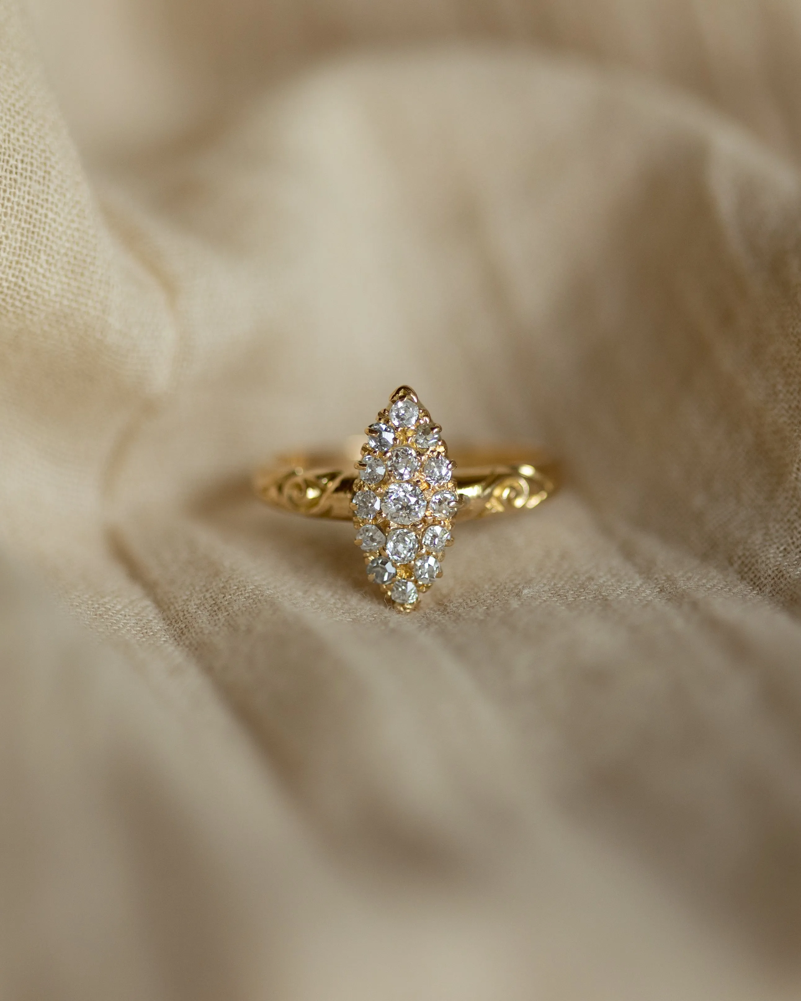Angélique 1904 Antique 18ct Gold Diamond Marquise Cluster Ring sold by Rock n Rose product image thumbnail 3