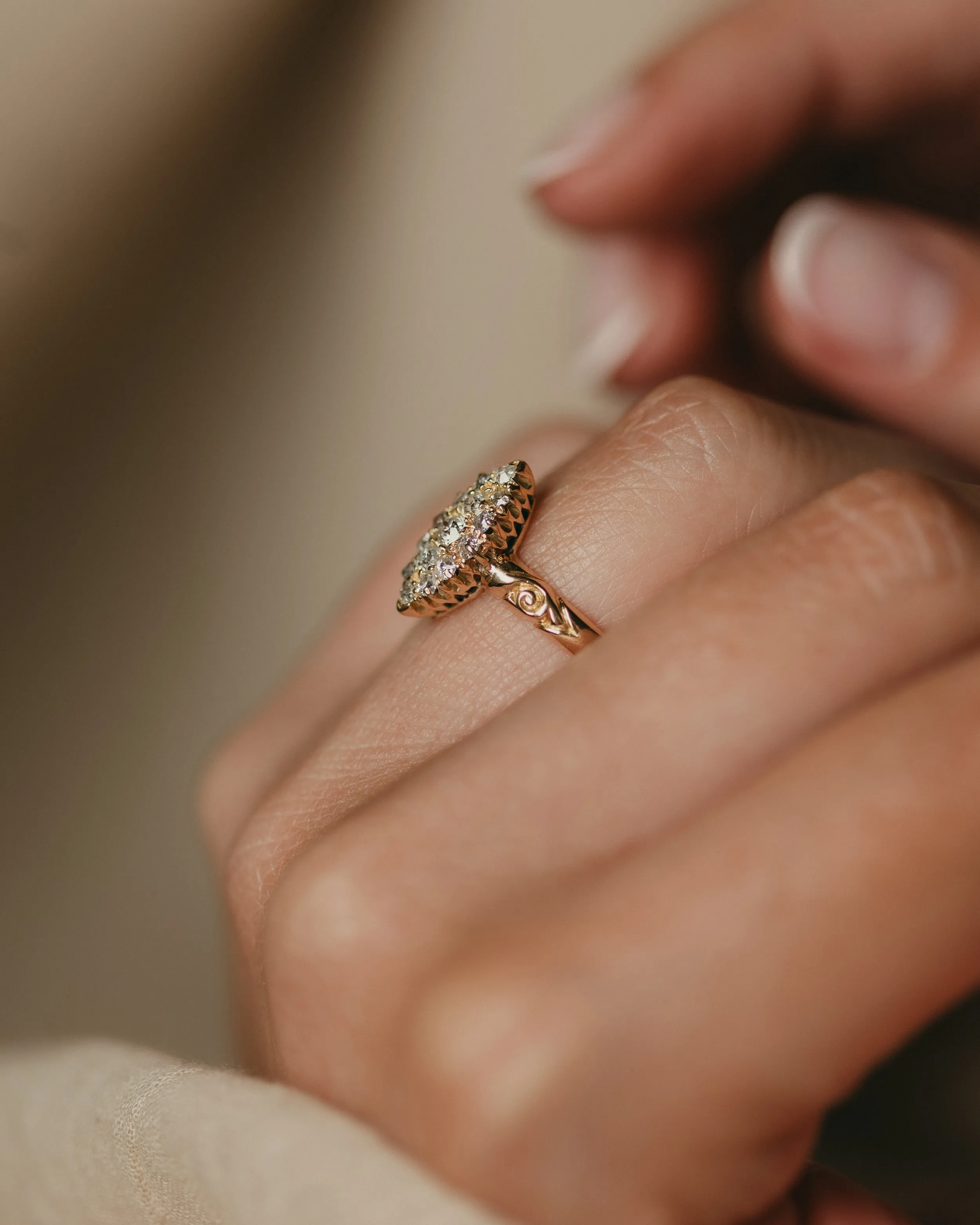 Angélique 1904 Antique 18ct Gold Diamond Marquise Cluster Ring sold by Rock n Rose product image thumbnail 2