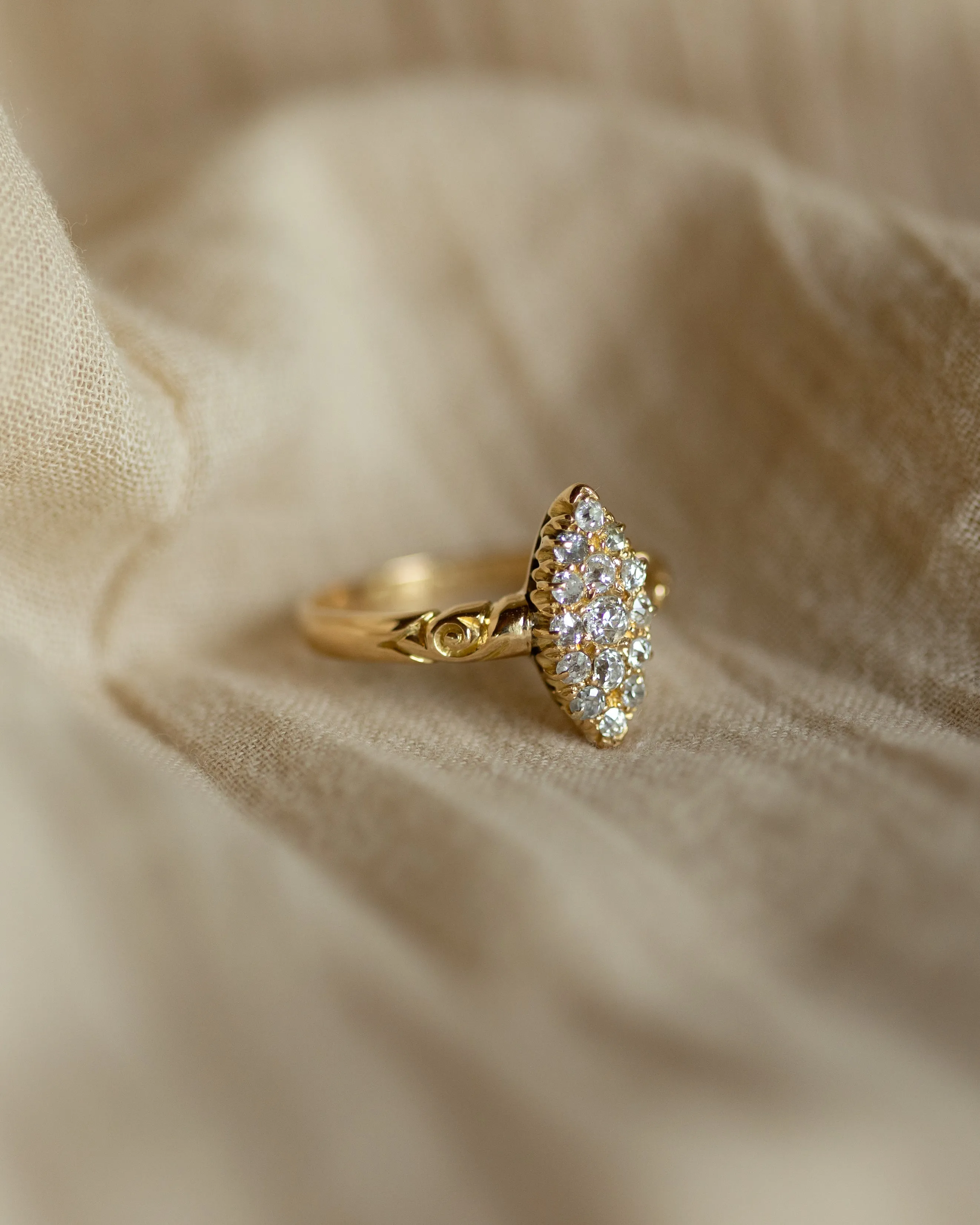 Angélique 1904 Antique 18ct Gold Diamond Marquise Cluster Ring sold by Rock n Rose product image thumbnail 4
