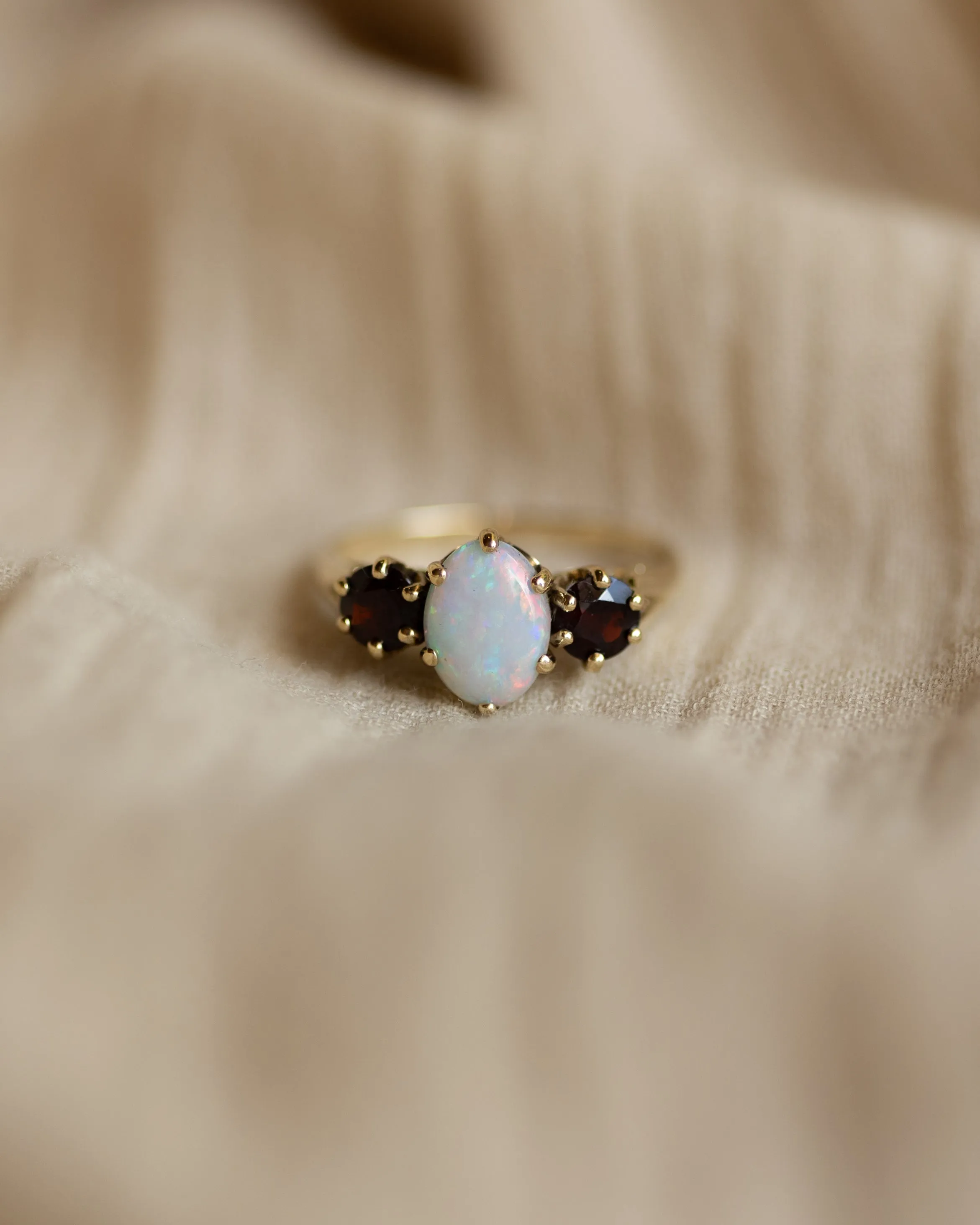Grace 1968 Vintage 9ct Gold Opal & Garnet Trilogy Ring sold by Rock n Rose product image thumbnail 3