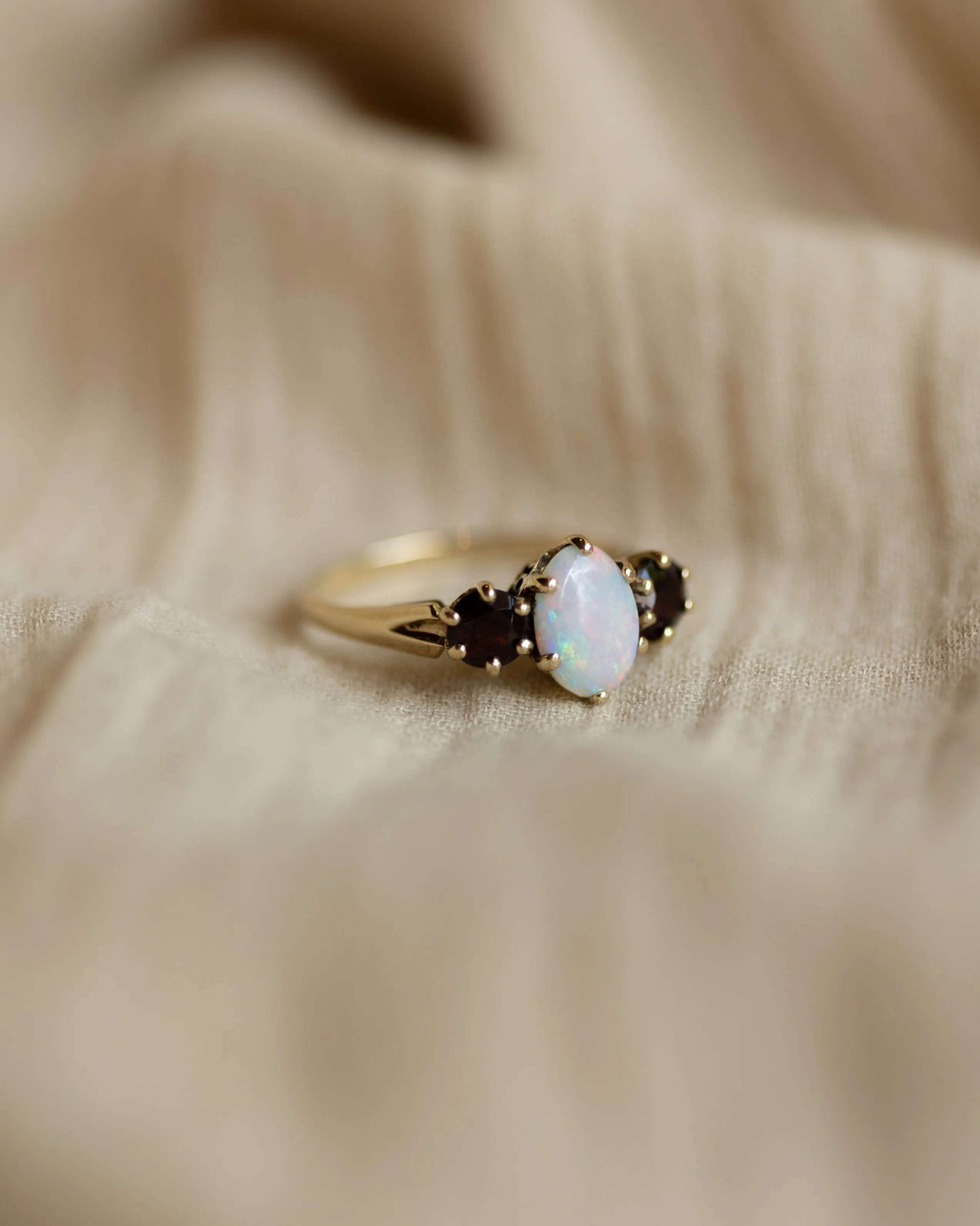 Grace 1968 Vintage 9ct Gold Opal & Garnet Trilogy Ring sold by Rock n Rose product image thumbnail 4