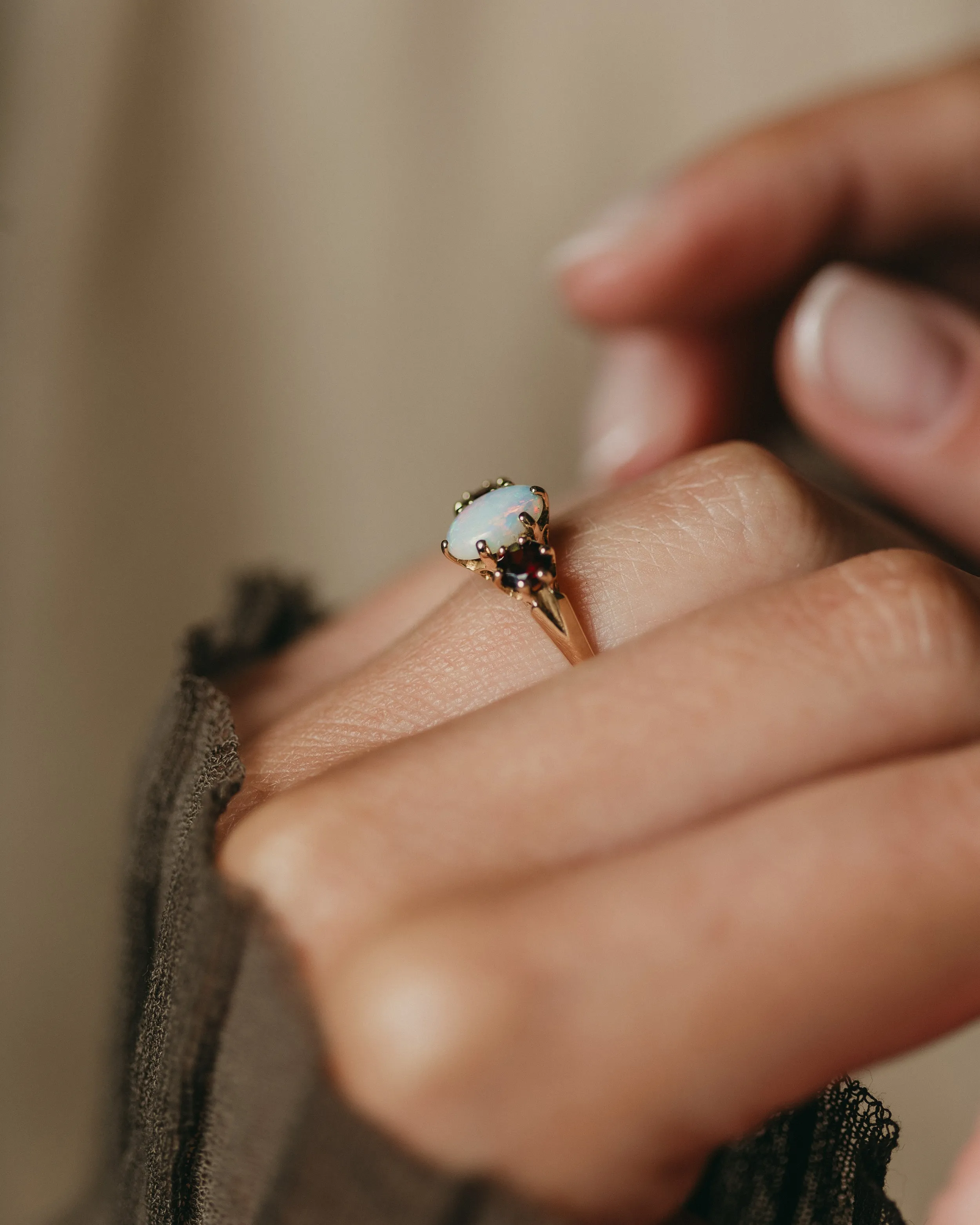 Grace 1968 Vintage 9ct Gold Opal & Garnet Trilogy Ring sold by Rock n Rose product image thumbnail 2
