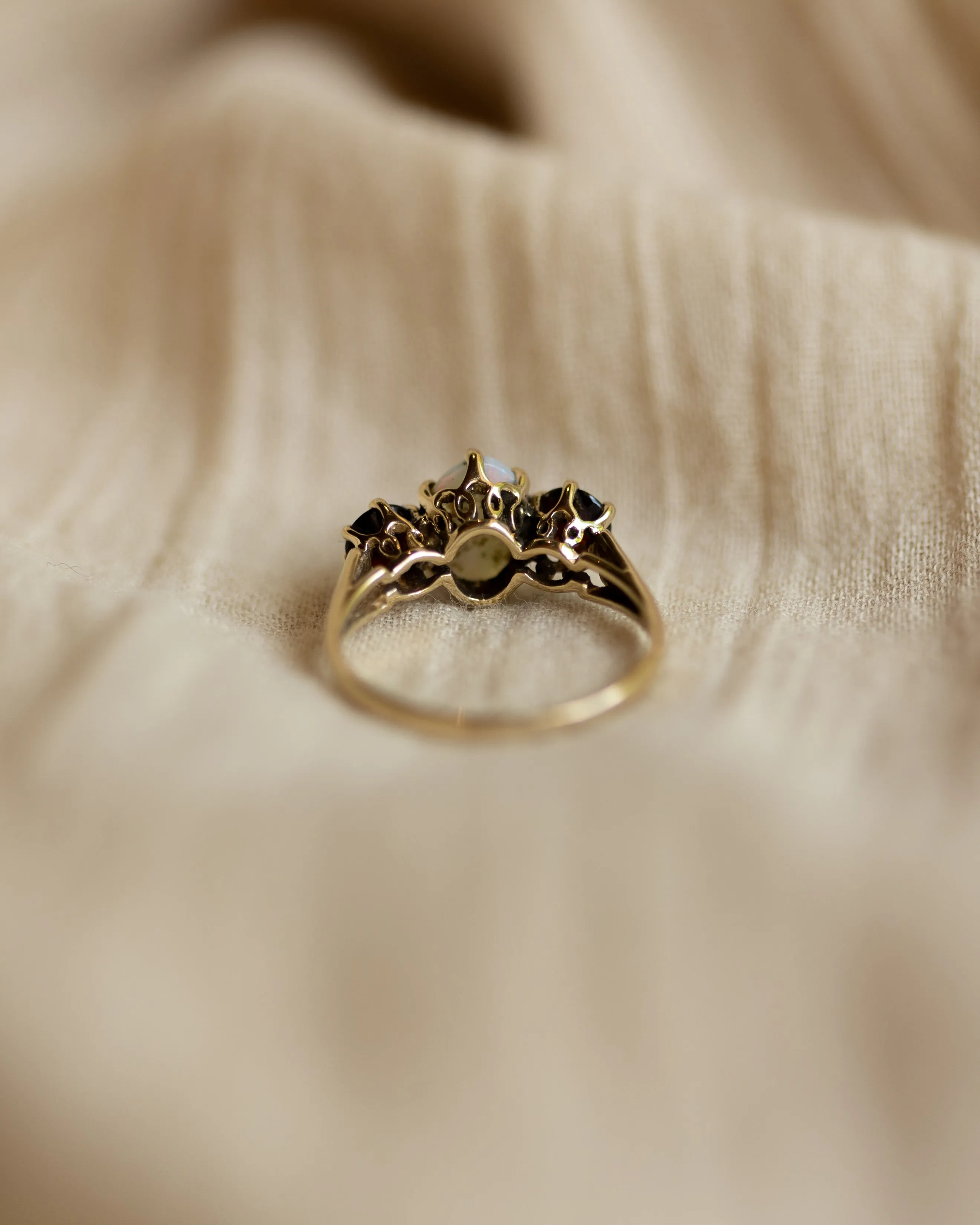 Grace 1968 Vintage 9ct Gold Opal & Garnet Trilogy Ring sold by Rock n Rose product image thumbnail 5