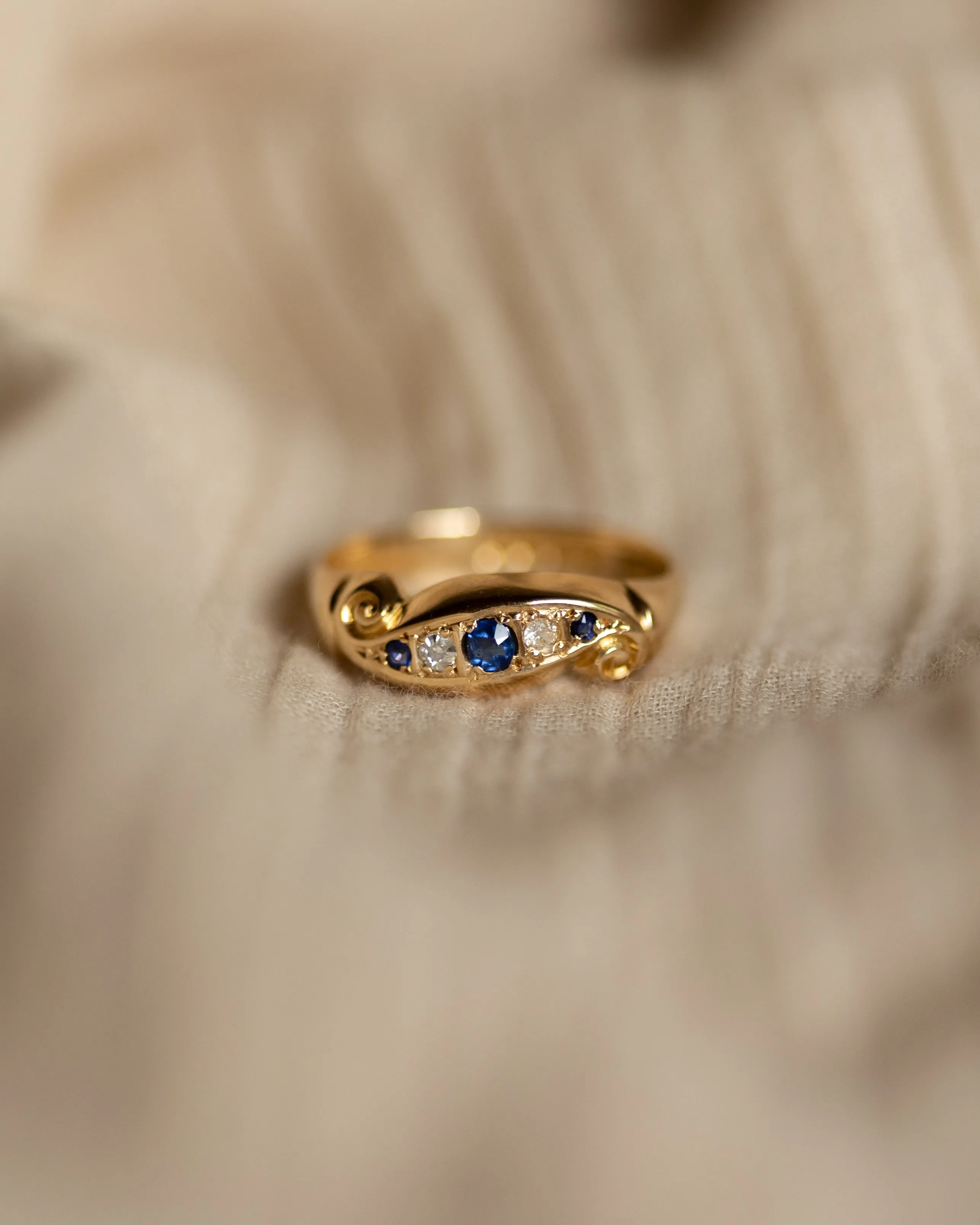 Hortense 1919 Antique 18ct Gold Sapphire & Diamond Five Stone Ring sold by Rock n Rose product image thumbnail 3