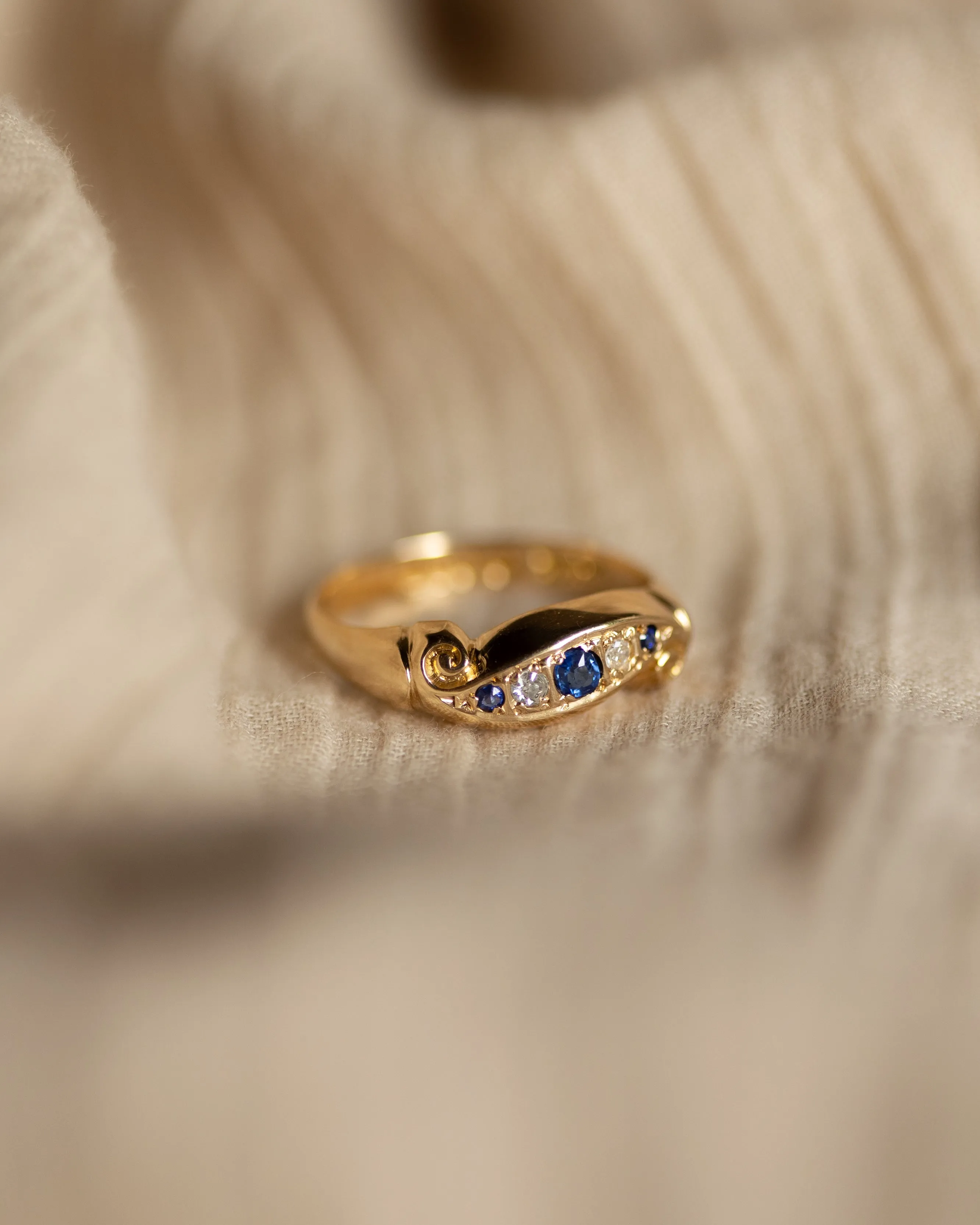 Hortense 1919 Antique 18ct Gold Sapphire & Diamond Five Stone Ring sold by Rock n Rose product image thumbnail 4