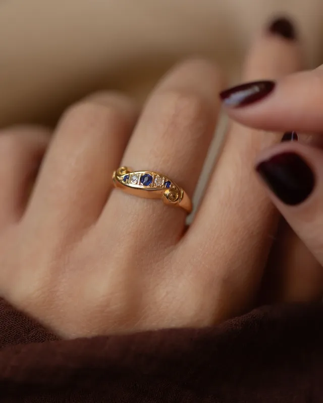 Hortense 1919 Antique 18ct Gold Sapphire & Diamond Five Stone Ring sold by Rock n Rose