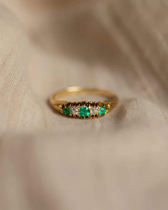 Anais 1904 Antique 18ct Gold Emerald & Diamond Five Stone Ring sold by Rock n Rose