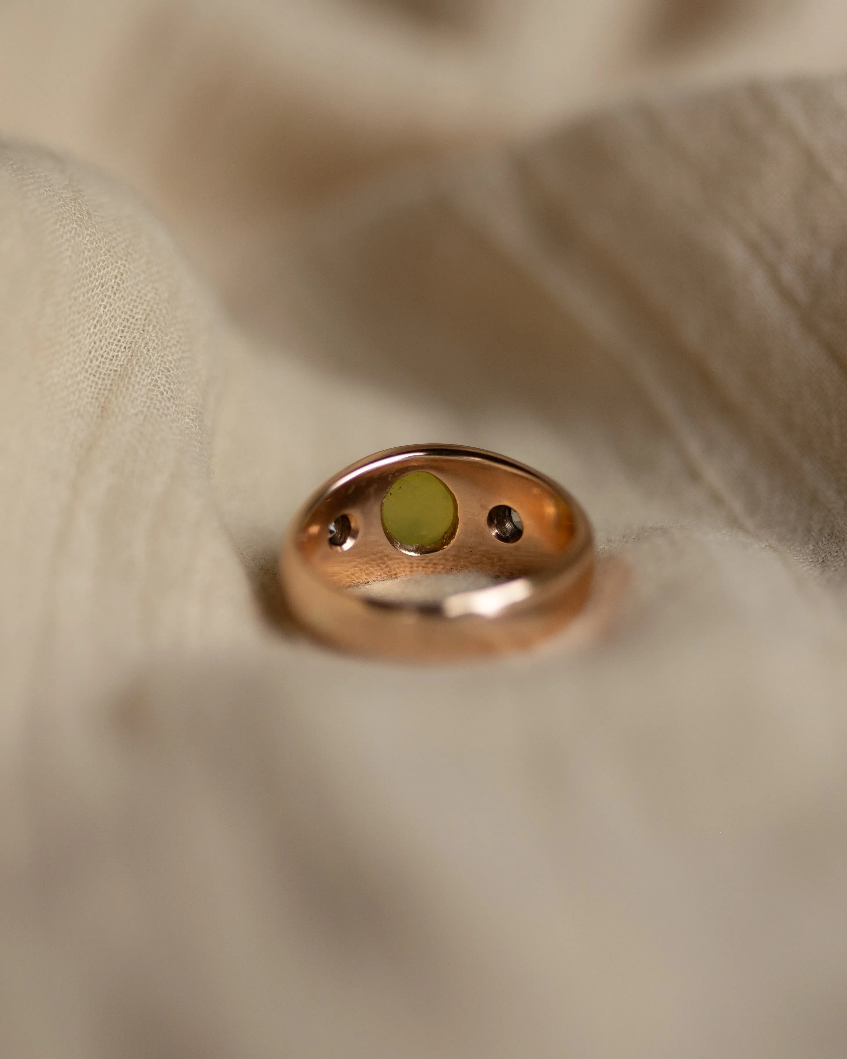 Emilienne Vintage 9ct Gold Chrysoberyl & Diamond Trilogy Ring sold by Rock n Rose product image thumbnail 5
