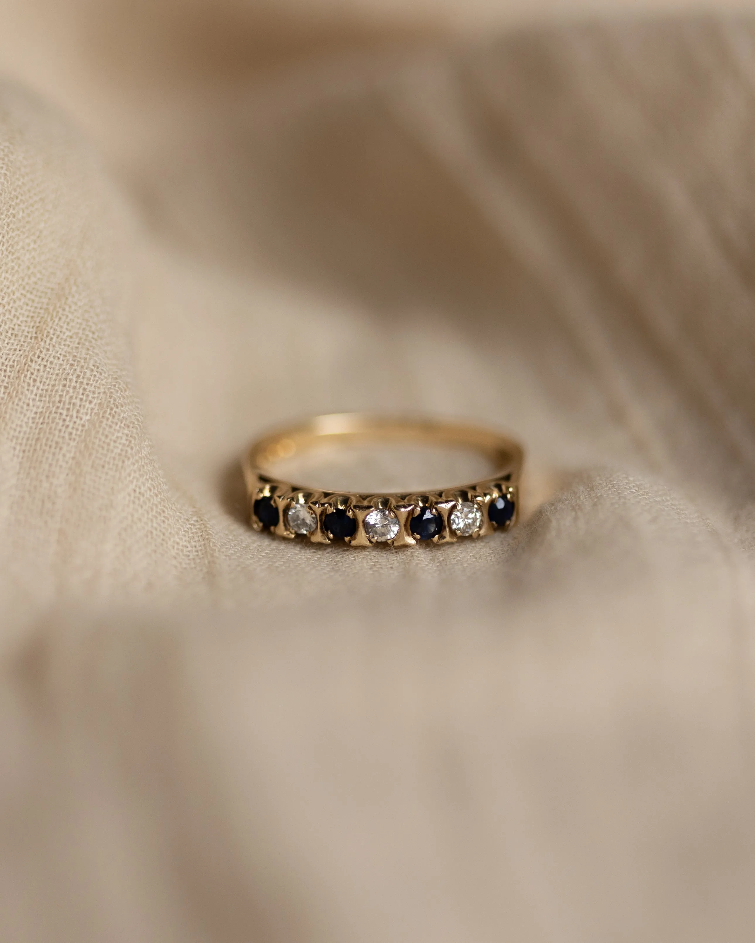 Annette 1982 Vintage 9ct Gold Sapphire & Diamond Half Eternity Ring sold by Rock n Rose