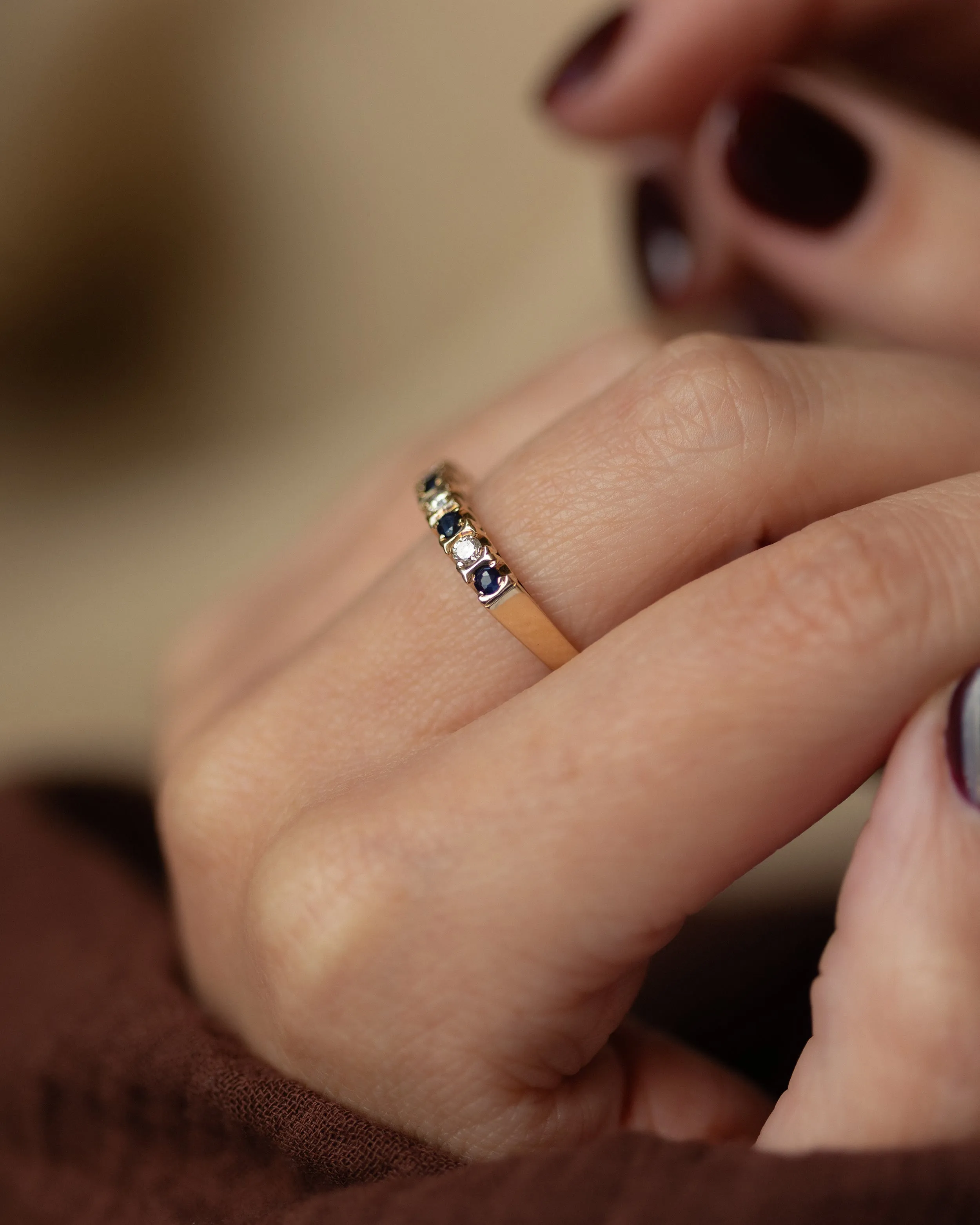 Annette 1982 Vintage 9ct Gold Sapphire & Diamond Half Eternity Ring sold by Rock n Rose product image thumbnail 3