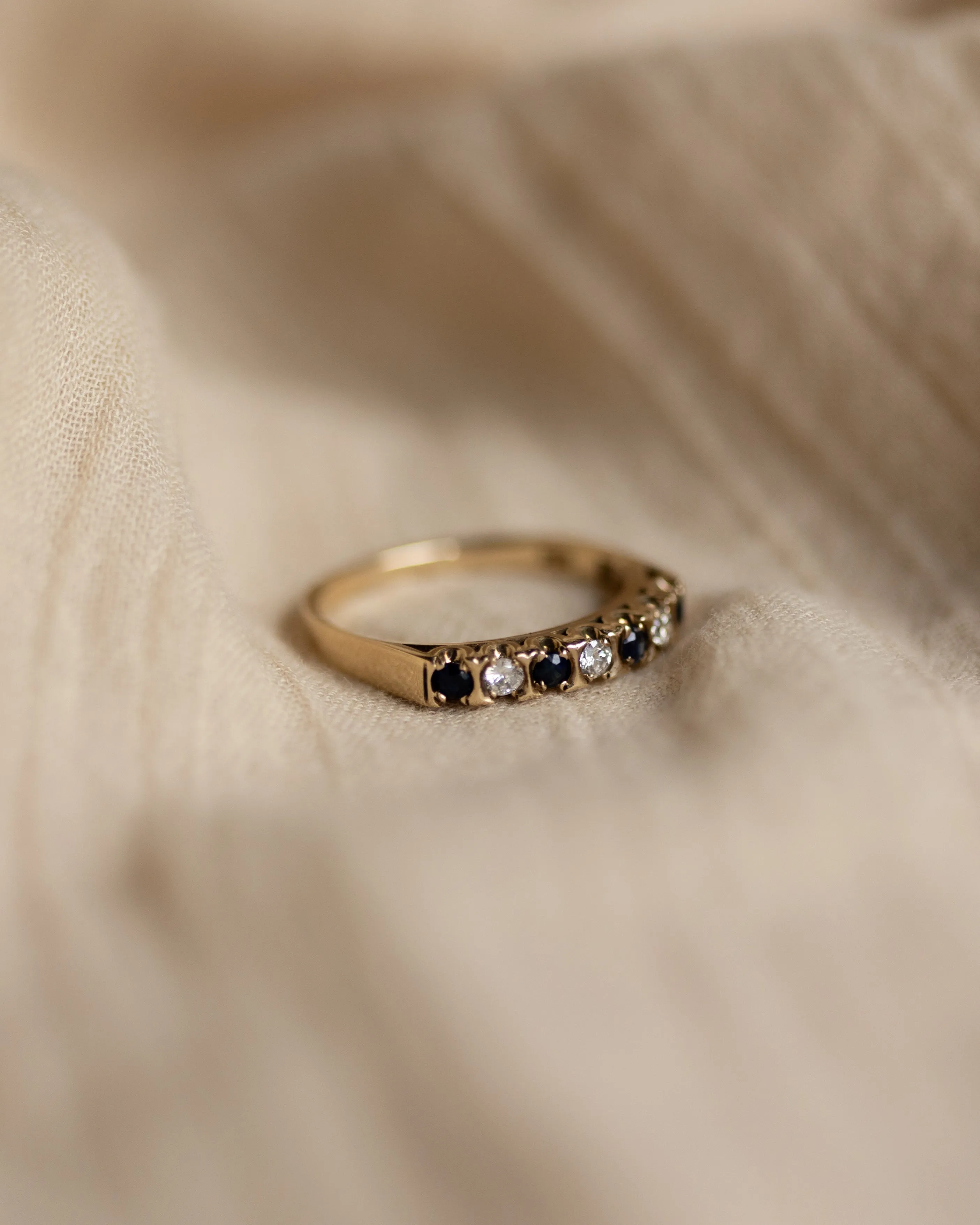 Annette 1982 Vintage 9ct Gold Sapphire & Diamond Half Eternity Ring sold by Rock n Rose product image thumbnail 4