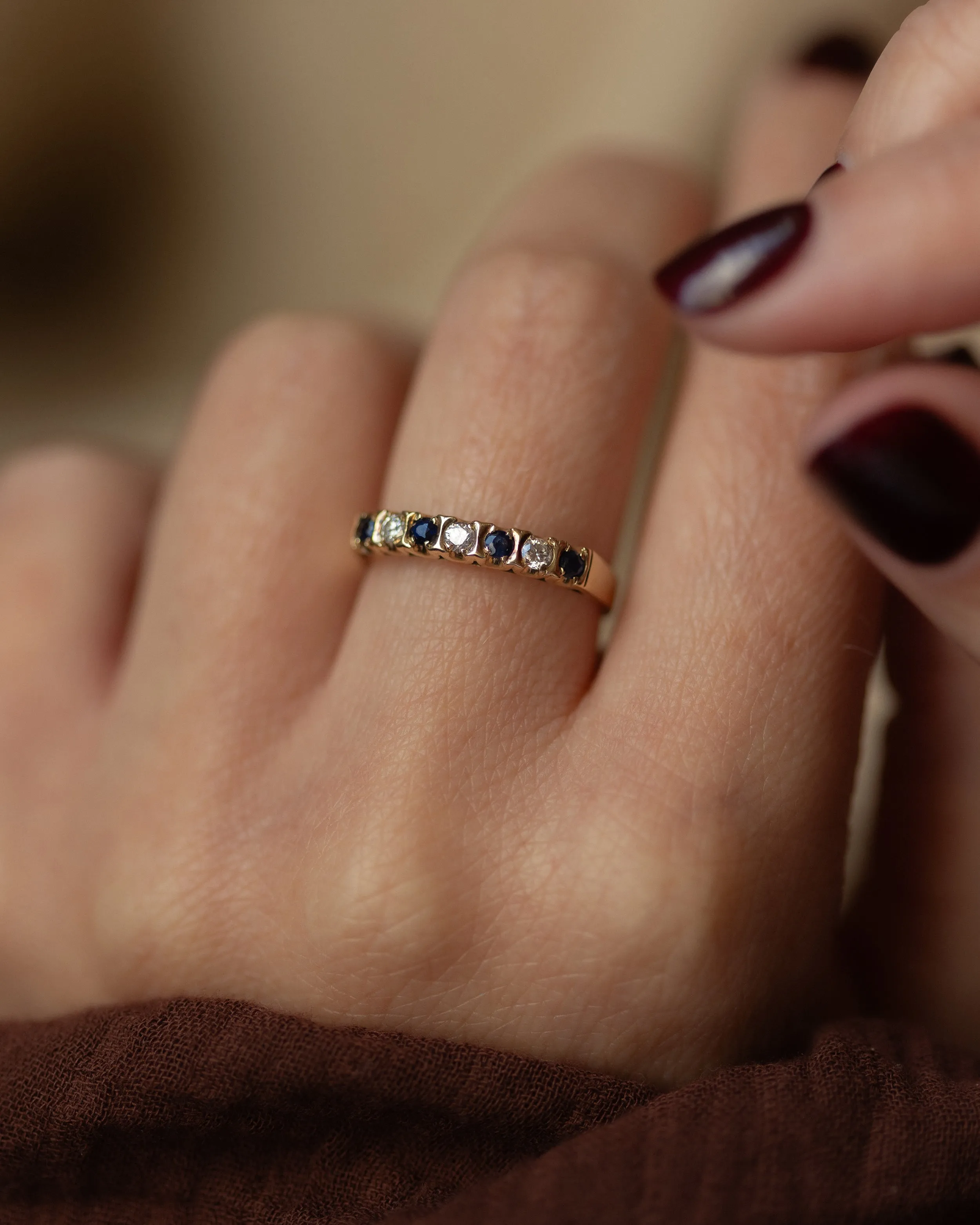 Annette 1982 Vintage 9ct Gold Sapphire & Diamond Half Eternity Ring sold by Rock n Rose product image thumbnail 2